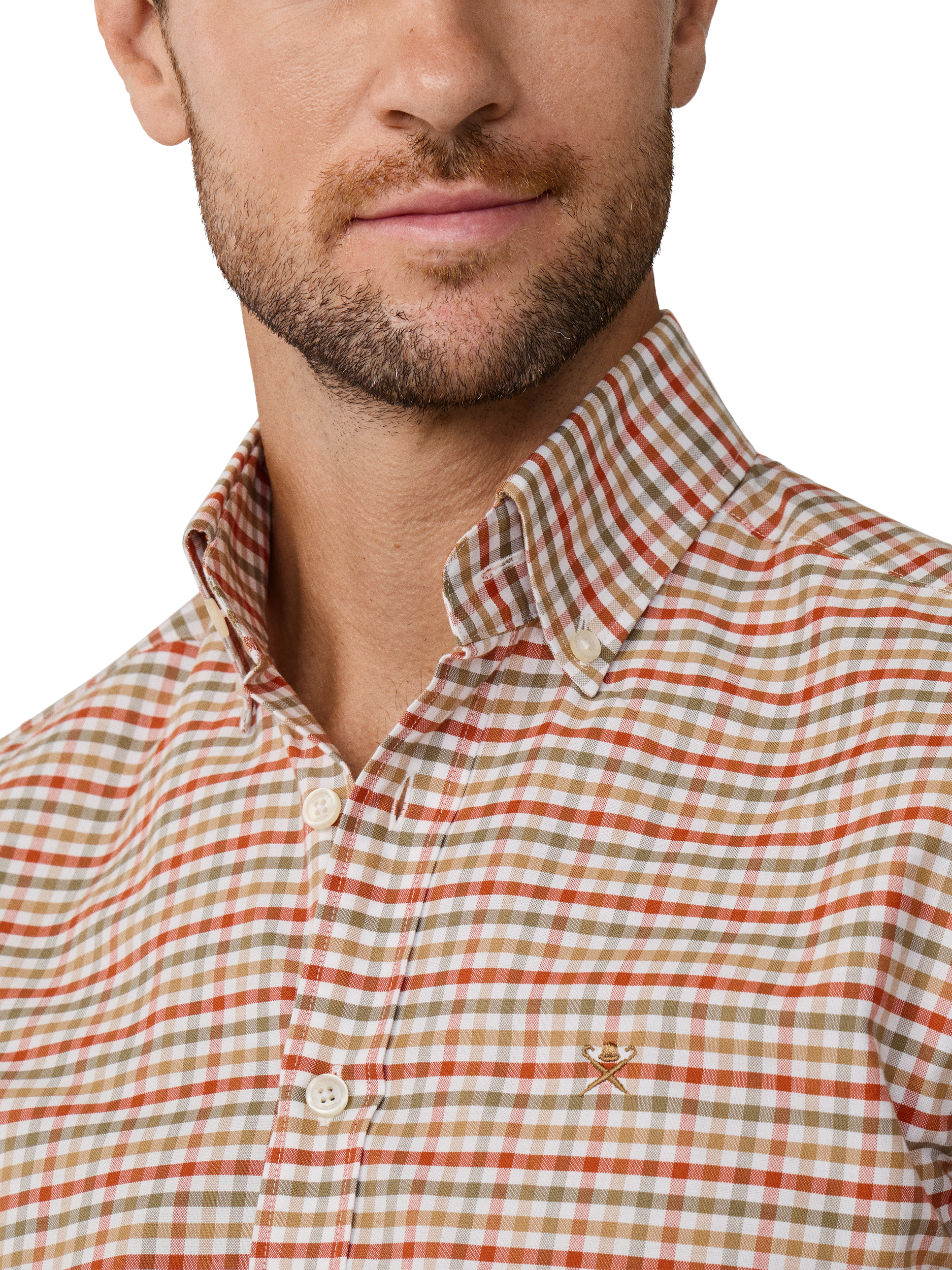 Product image 4 of 7, which shows Hackett London Tailored Fit Button Down Collar Check Cotton Shirt, Green, XXL