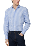 Hackett London Cotton Regular Fit Stripe Shirt, Blue/White