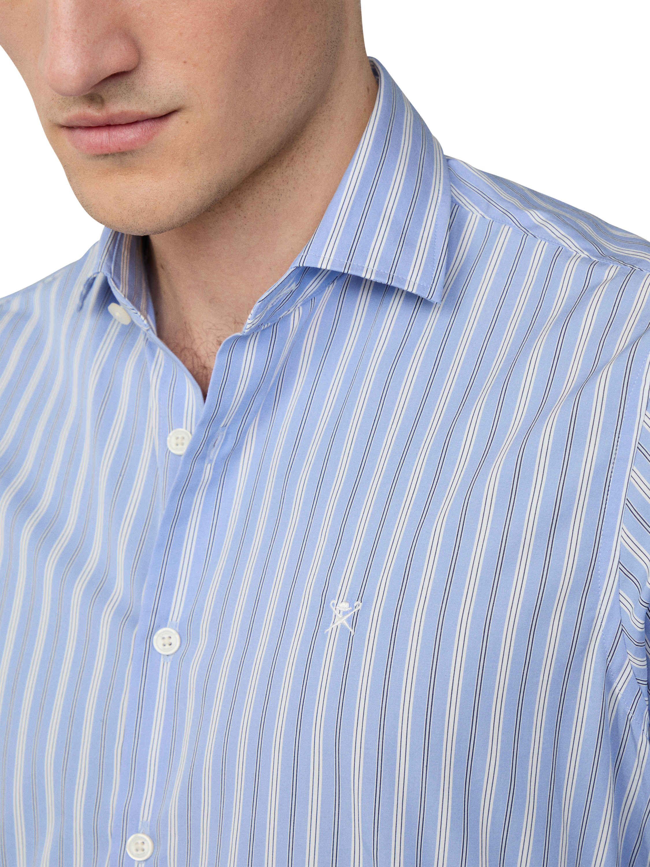 Product image 4 of 5, which shows Hackett London Cotton Regular Fit Stripe Shirt, Blue/White, L