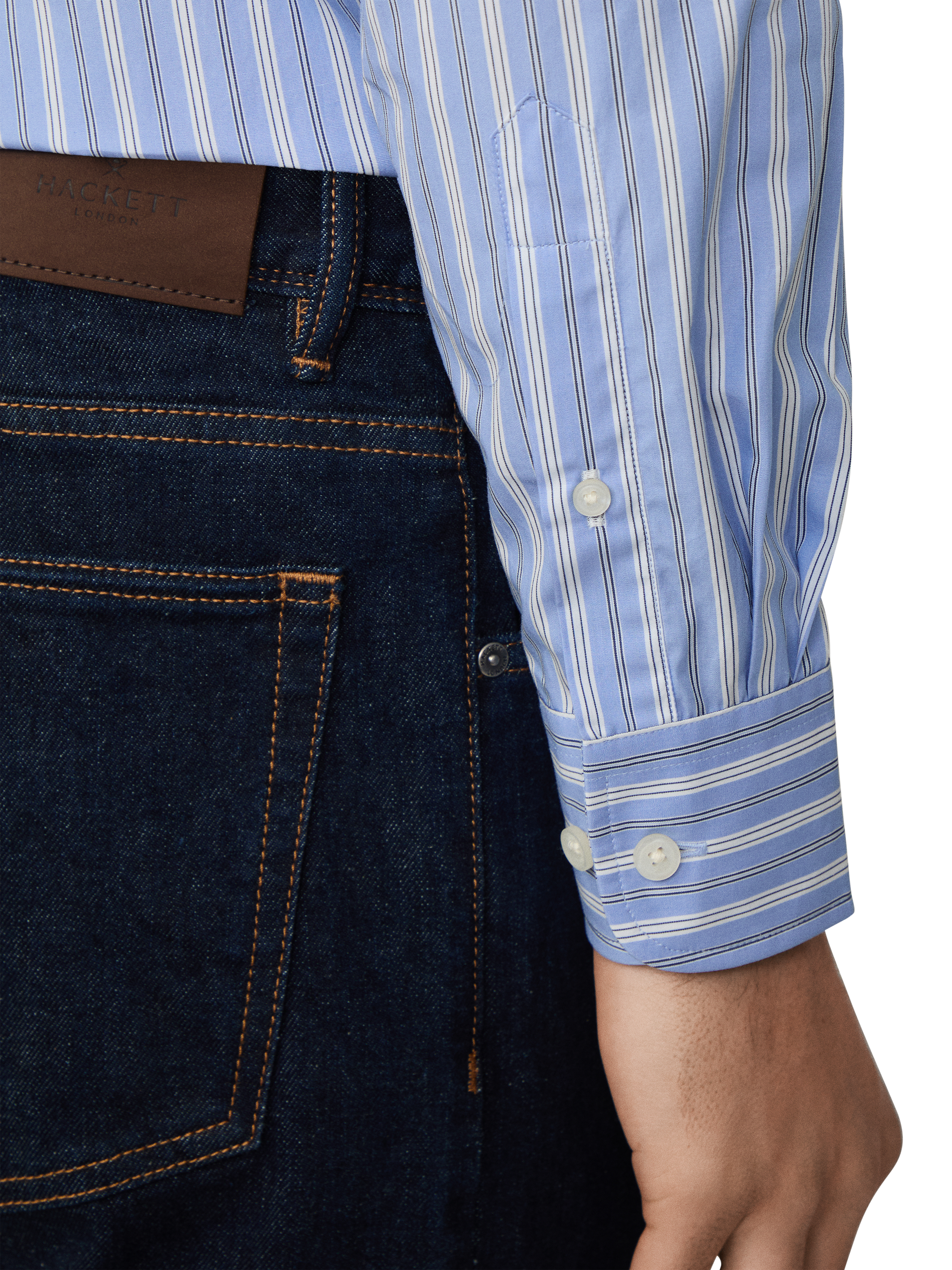 Product image 5 of 5, which shows Hackett London Cotton Regular Fit Stripe Shirt, Blue/White, L