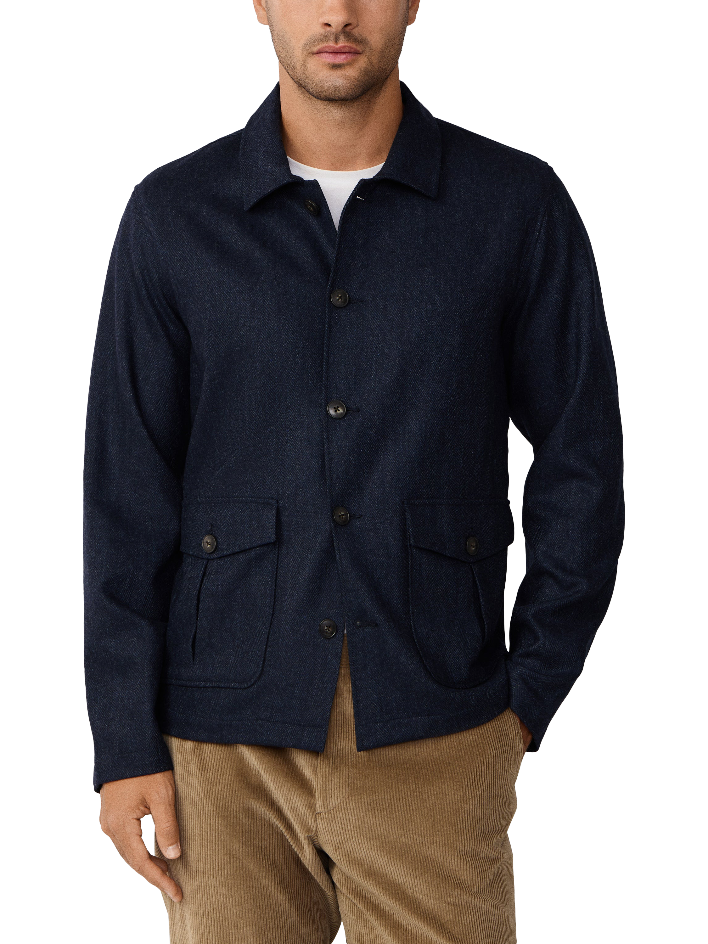 Product image 1 of 7, which shows Hackett London Herringbone Flannel Overshirt, Navy, XS