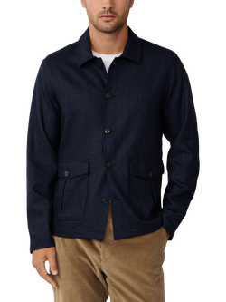 Hackett London Herringbone Flannel Overshirt, Navy, Navy