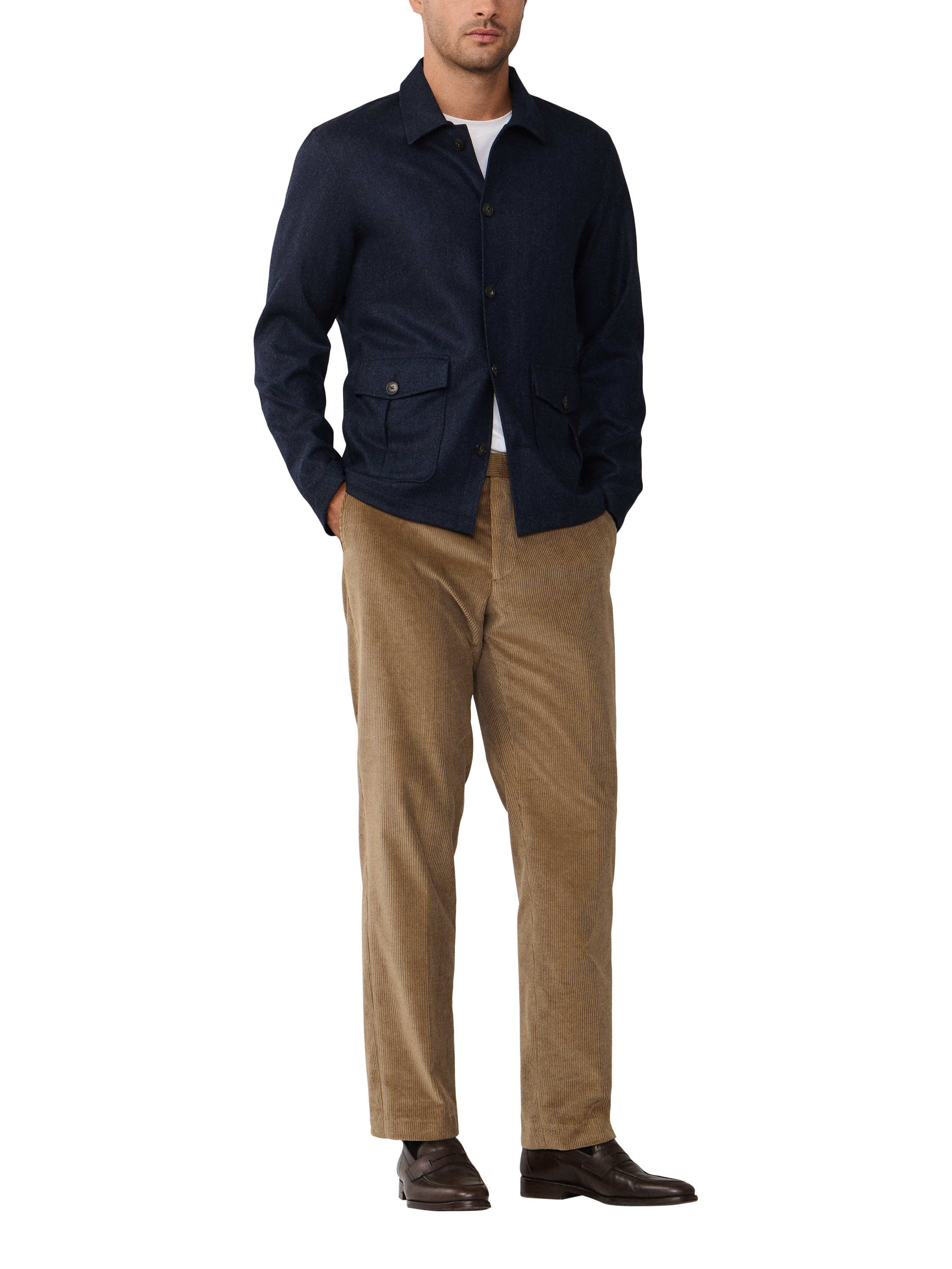 Product image 2 of 7, which shows Hackett London Herringbone Flannel Overshirt, Navy, XS