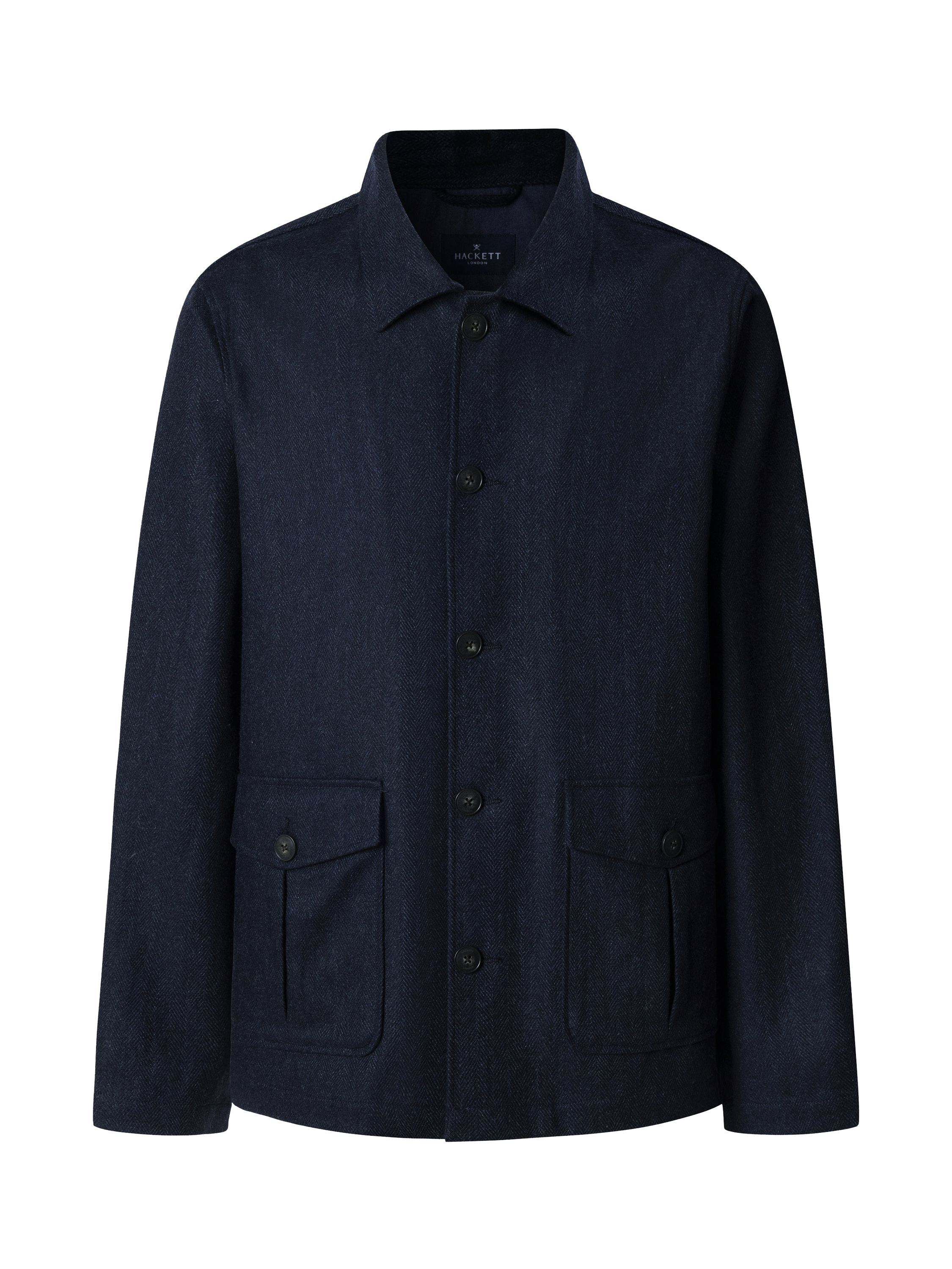 Product image 4 of 7, which shows Hackett London Herringbone Flannel Overshirt, Navy, XS