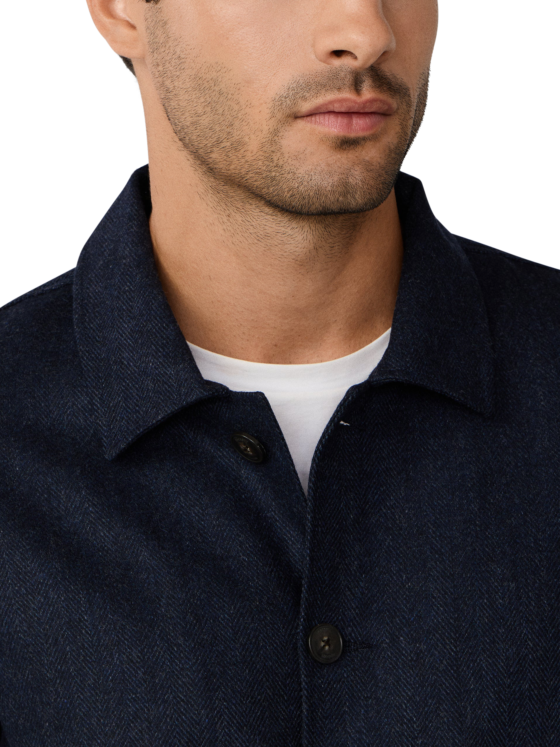 Product image 5 of 7, which shows Hackett London Herringbone Flannel Overshirt, Navy, XS