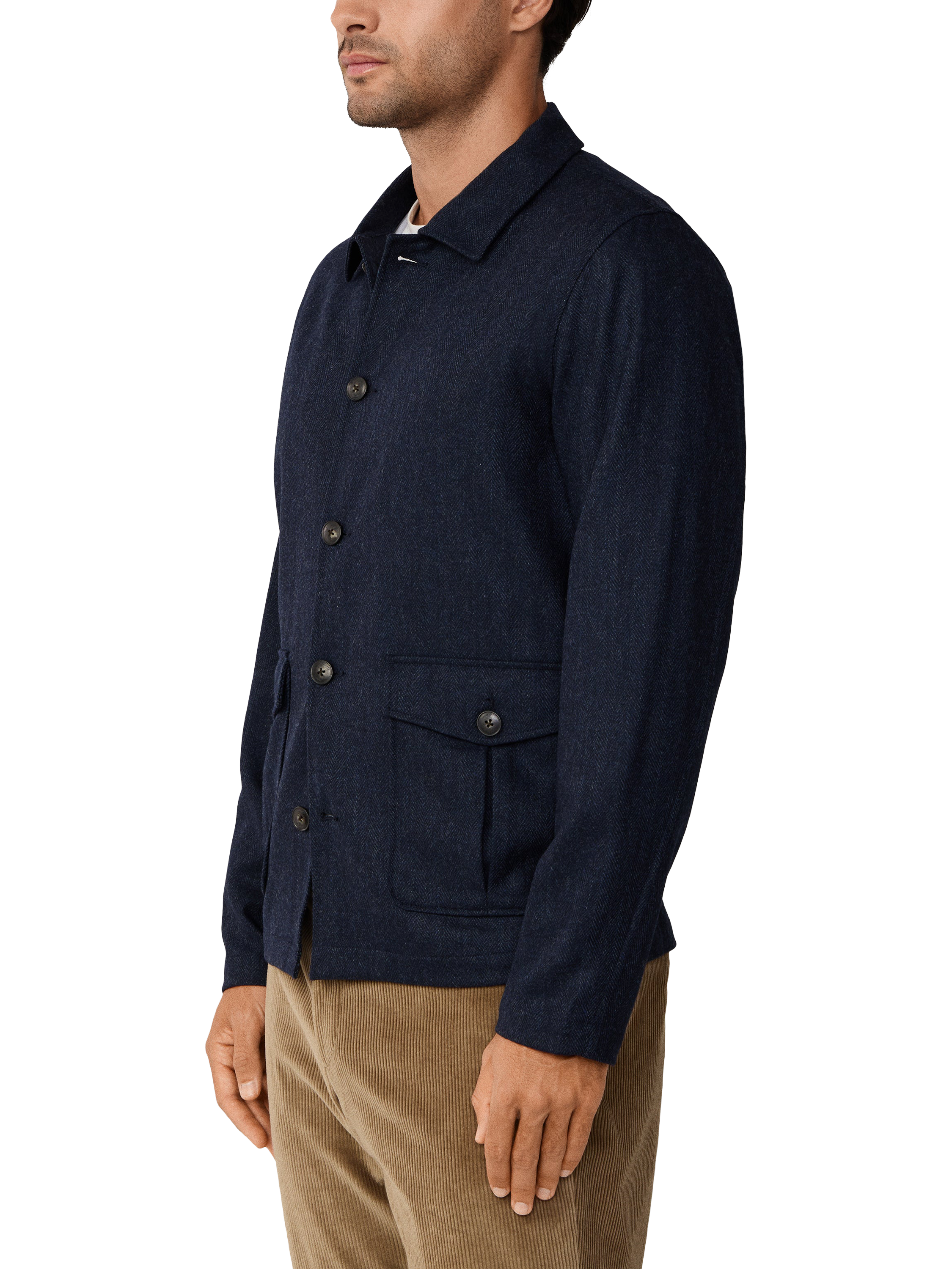 Product image 6 of 7, which shows Hackett London Herringbone Flannel Overshirt, Navy, XS