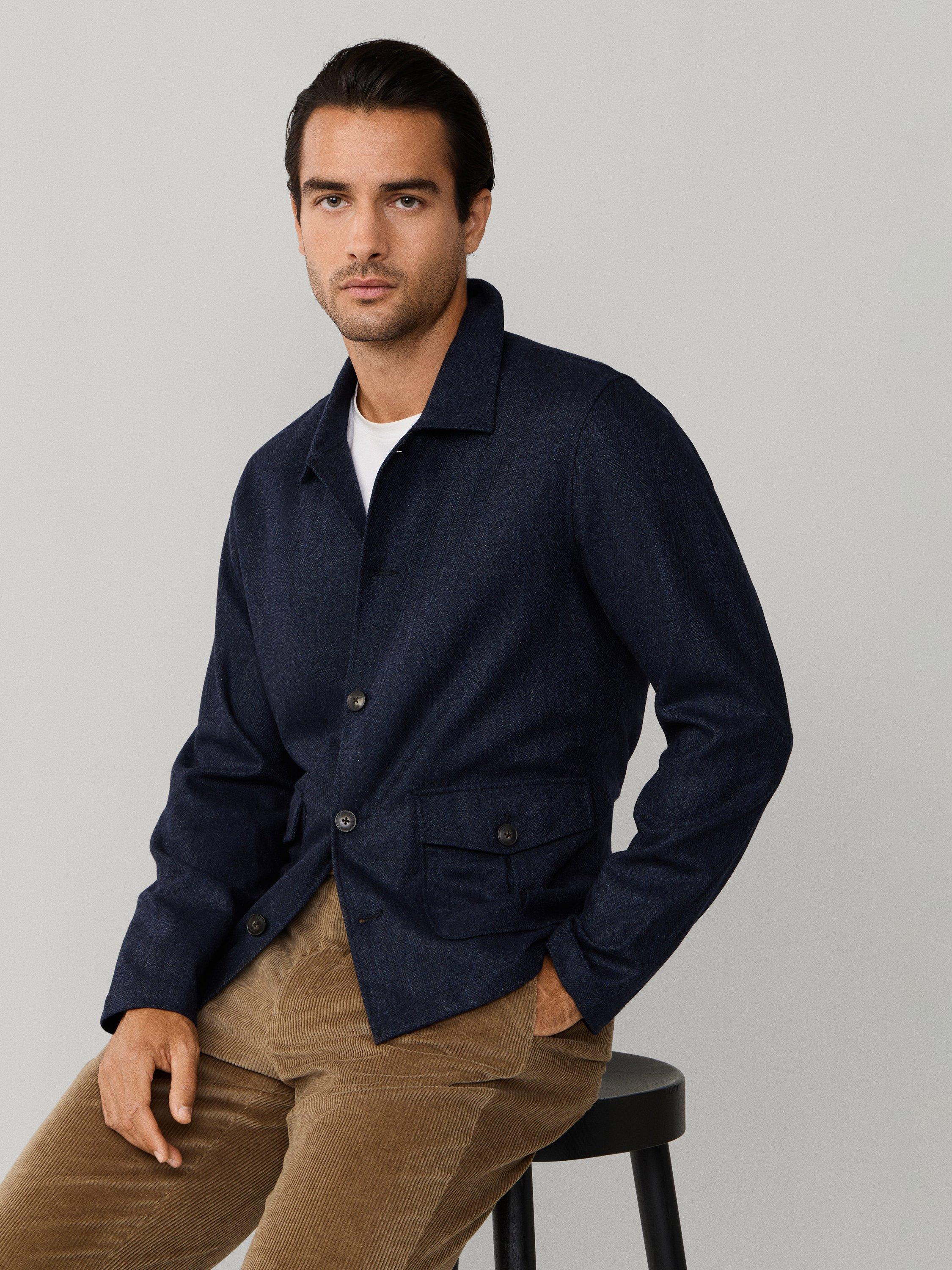 Product image 7 of 7, which shows Hackett London Herringbone Flannel Overshirt, Navy, XS