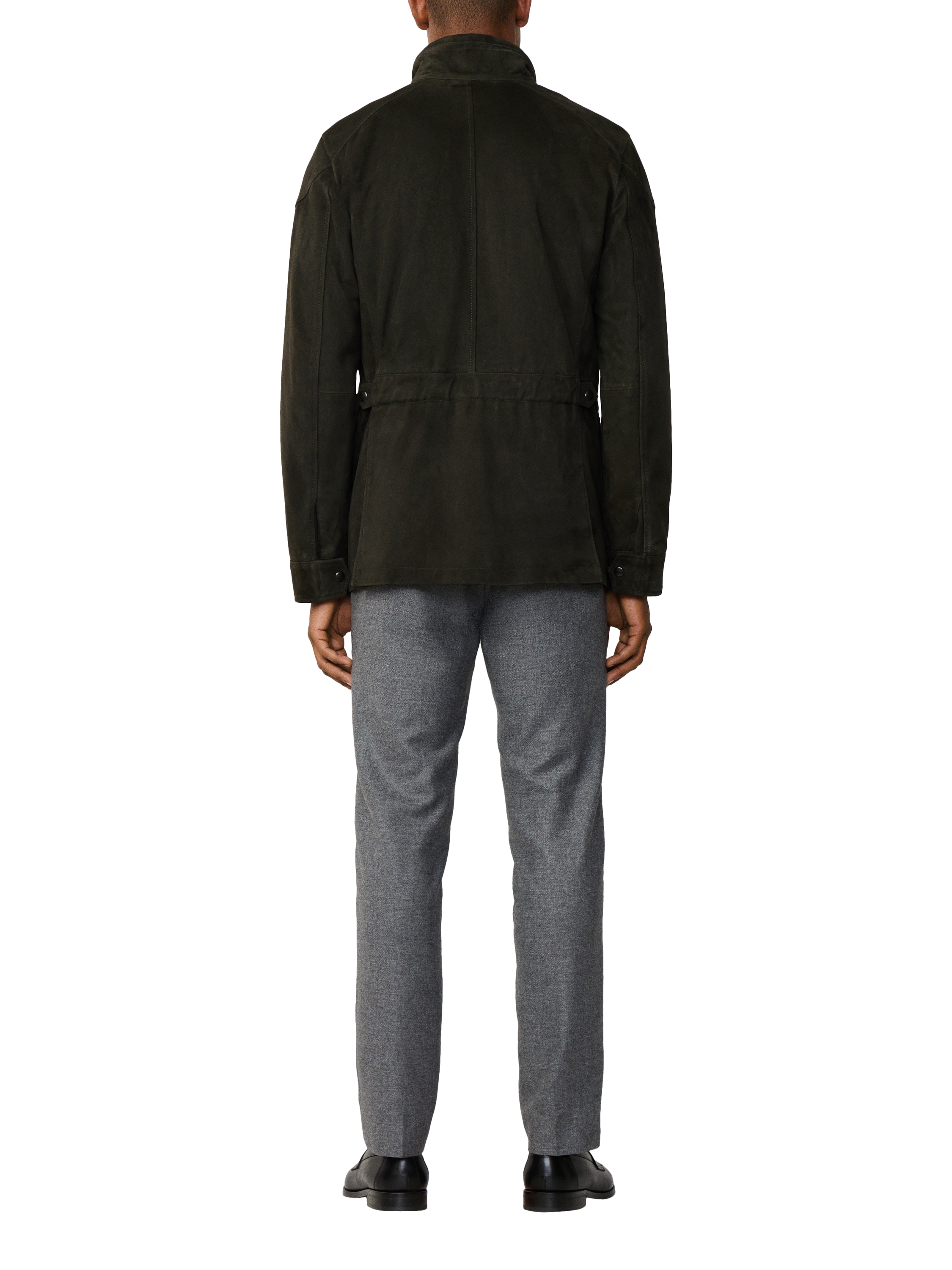 Product image 3 of 8, which shows Hackett London Suede Four Pocket Velospeed Jacket, Forest Night Green, XXXL