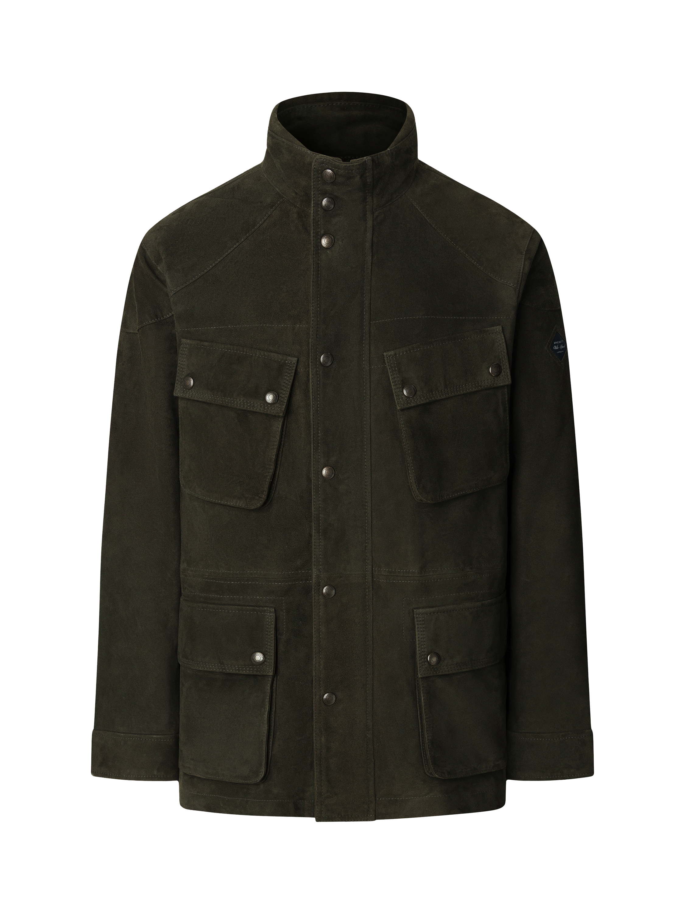 Product image 4 of 8, which shows Hackett London Suede Four Pocket Velospeed Jacket, Forest Night Green, XXXL