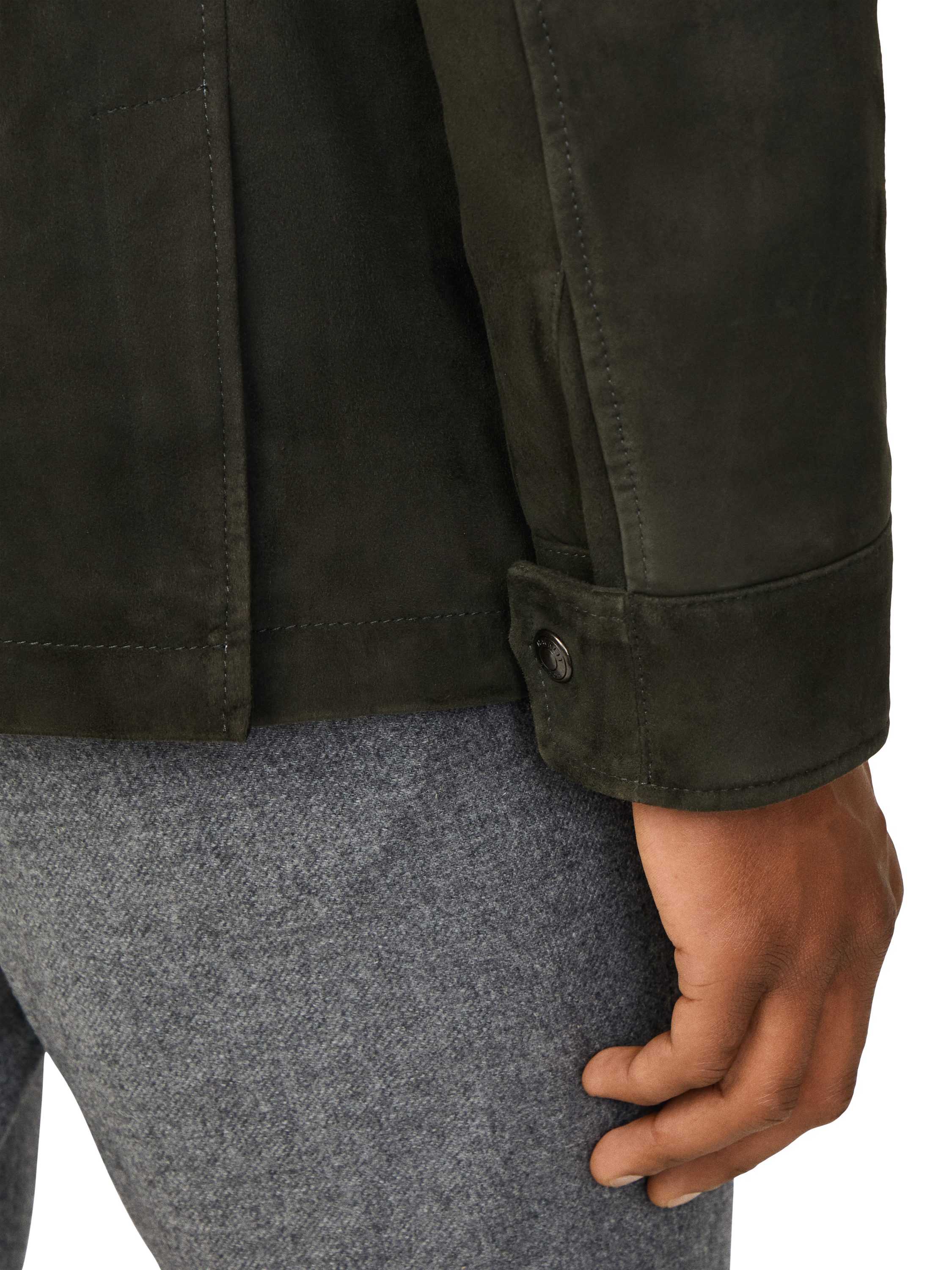 Product image 6 of 8, which shows Hackett London Suede Four Pocket Velospeed Jacket, Forest Night Green, XXXL