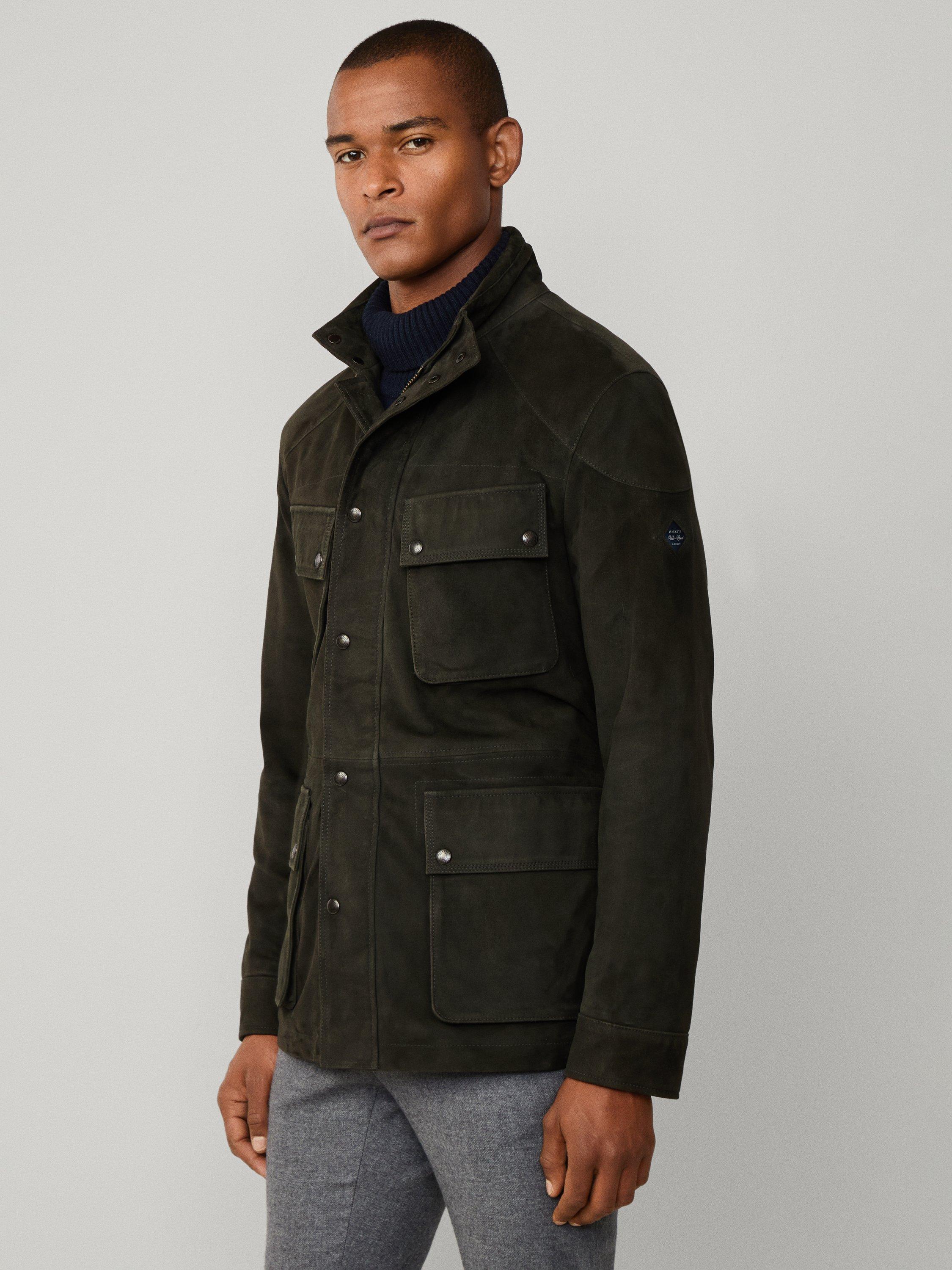 Product image 7 of 8, which shows Hackett London Suede Four Pocket Velospeed Jacket, Forest Night Green, XXXL