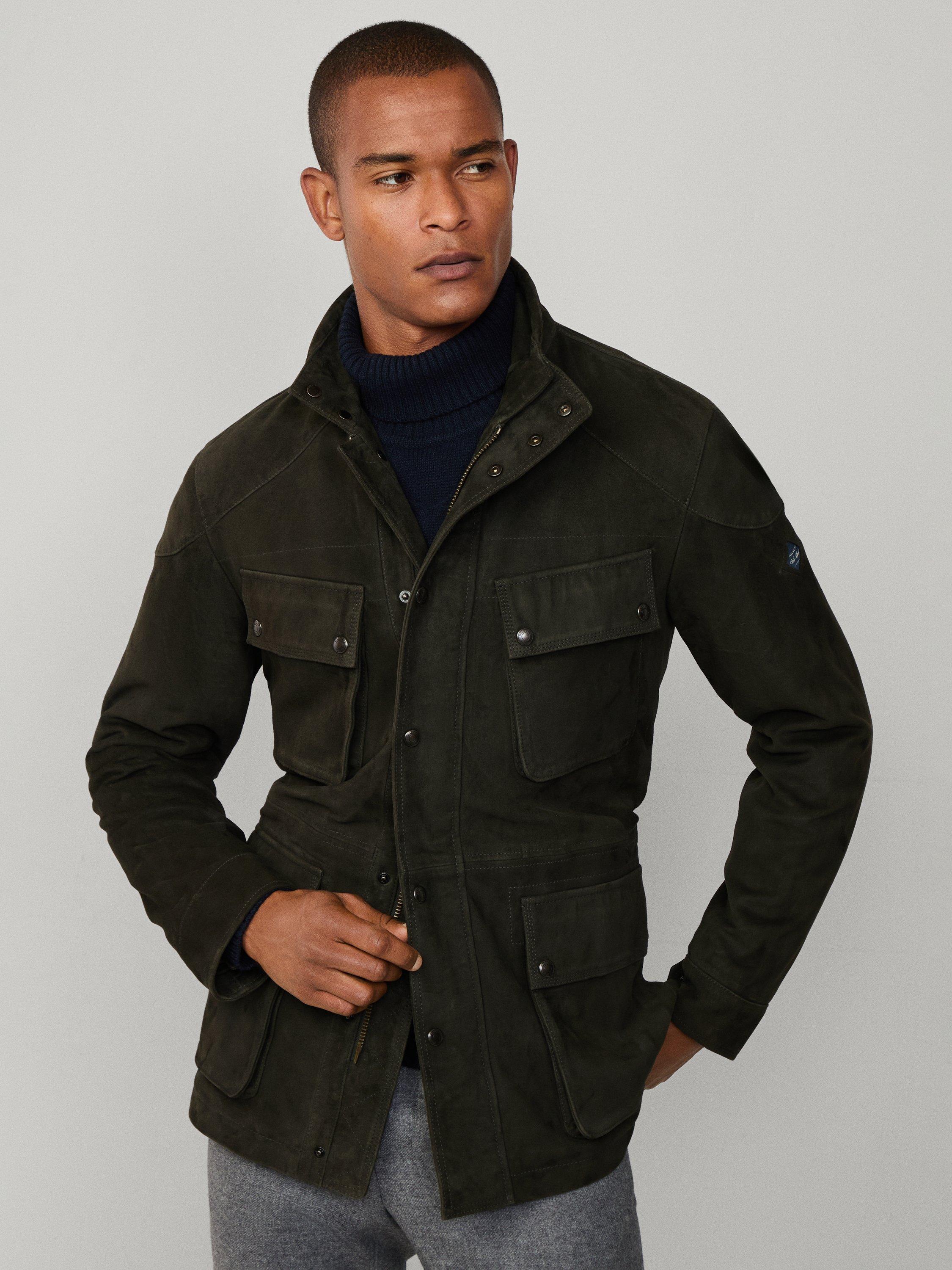Product image 8 of 8, which shows Hackett London Suede Four Pocket Velospeed Jacket, Forest Night Green, XXXL