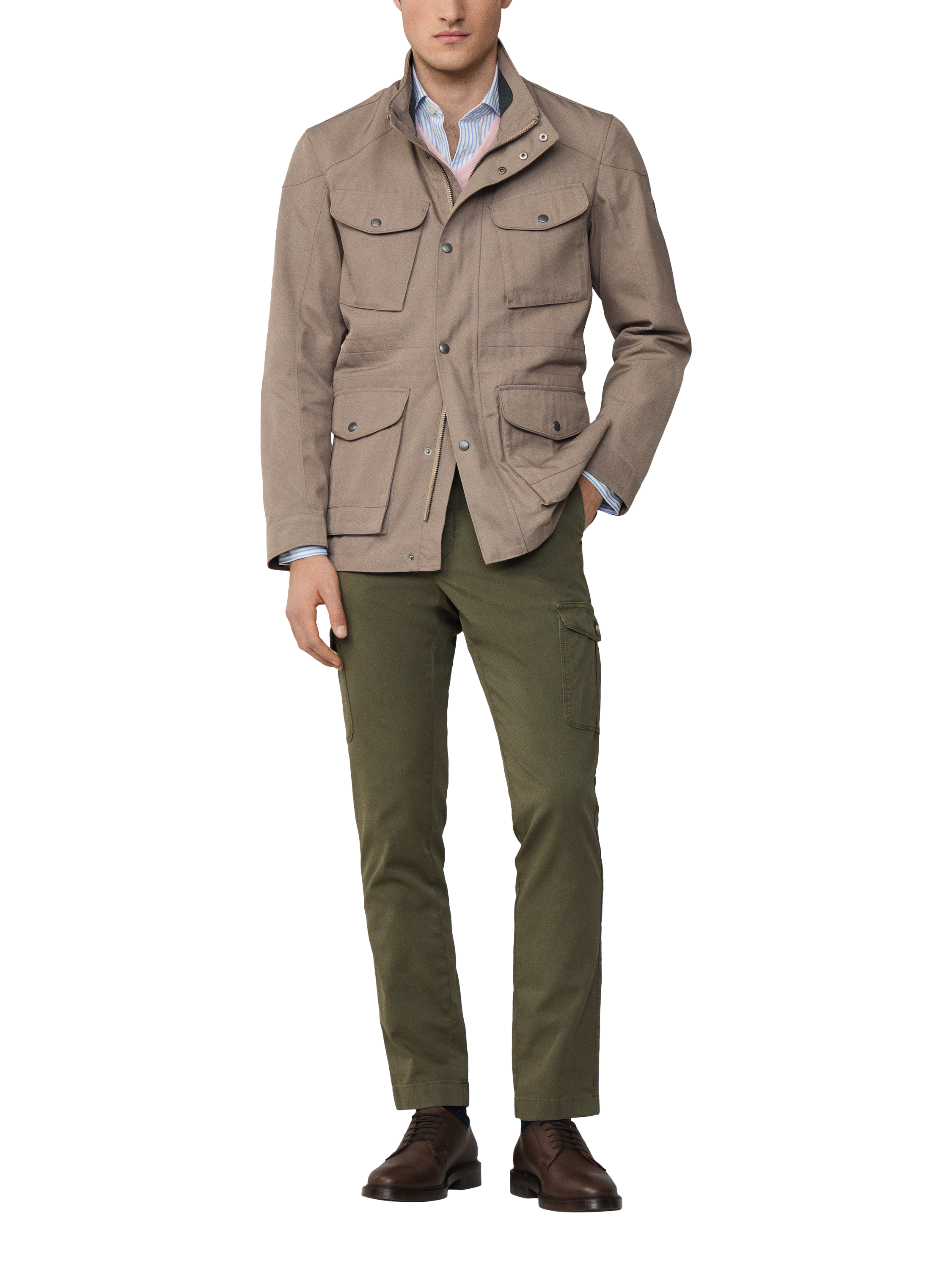 Product image 2 of 6, which shows Hackett London Two-Way Zip Water-Resistant Jacket, Putty Beige, XXL
