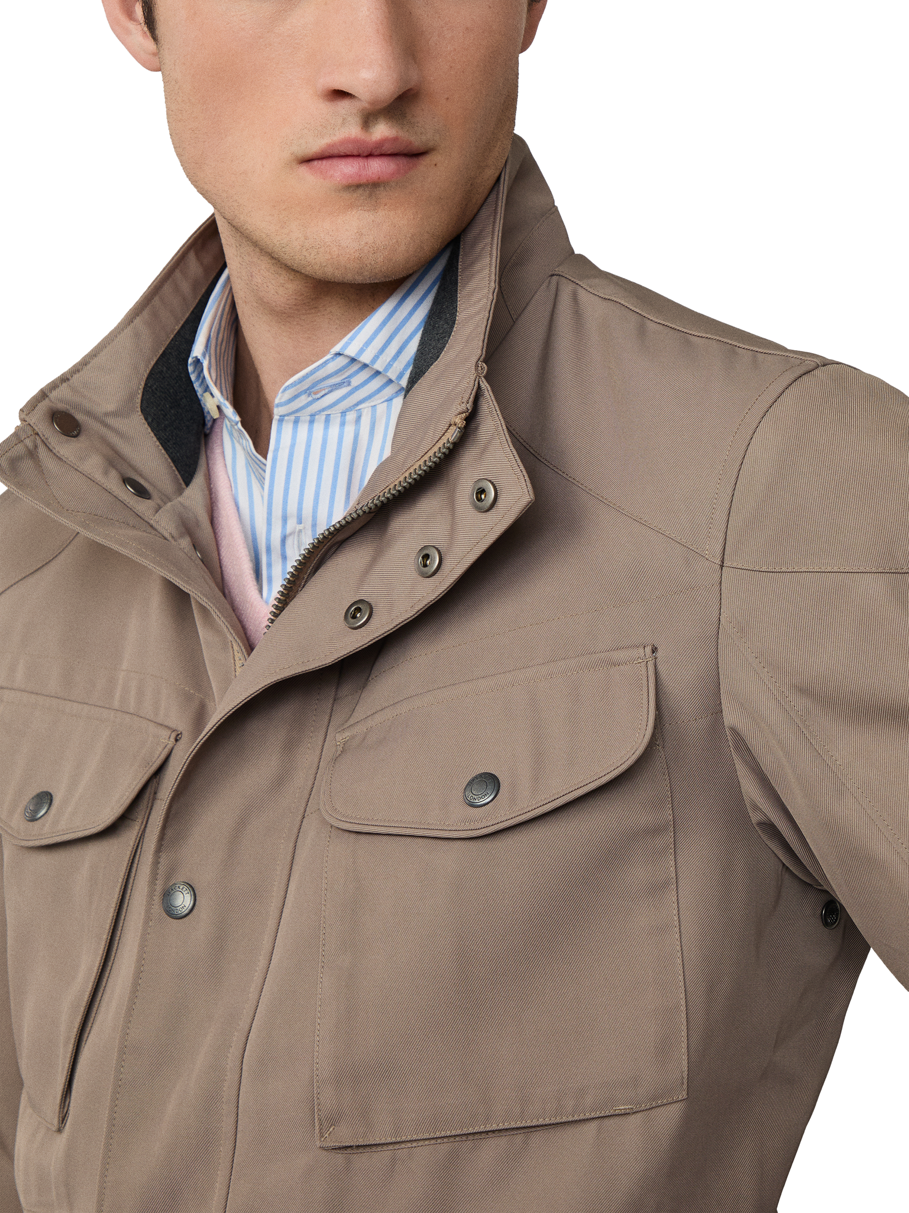 Product image 4 of 6, which shows Hackett London Two-Way Zip Water-Resistant Jacket, Putty Beige, XXL