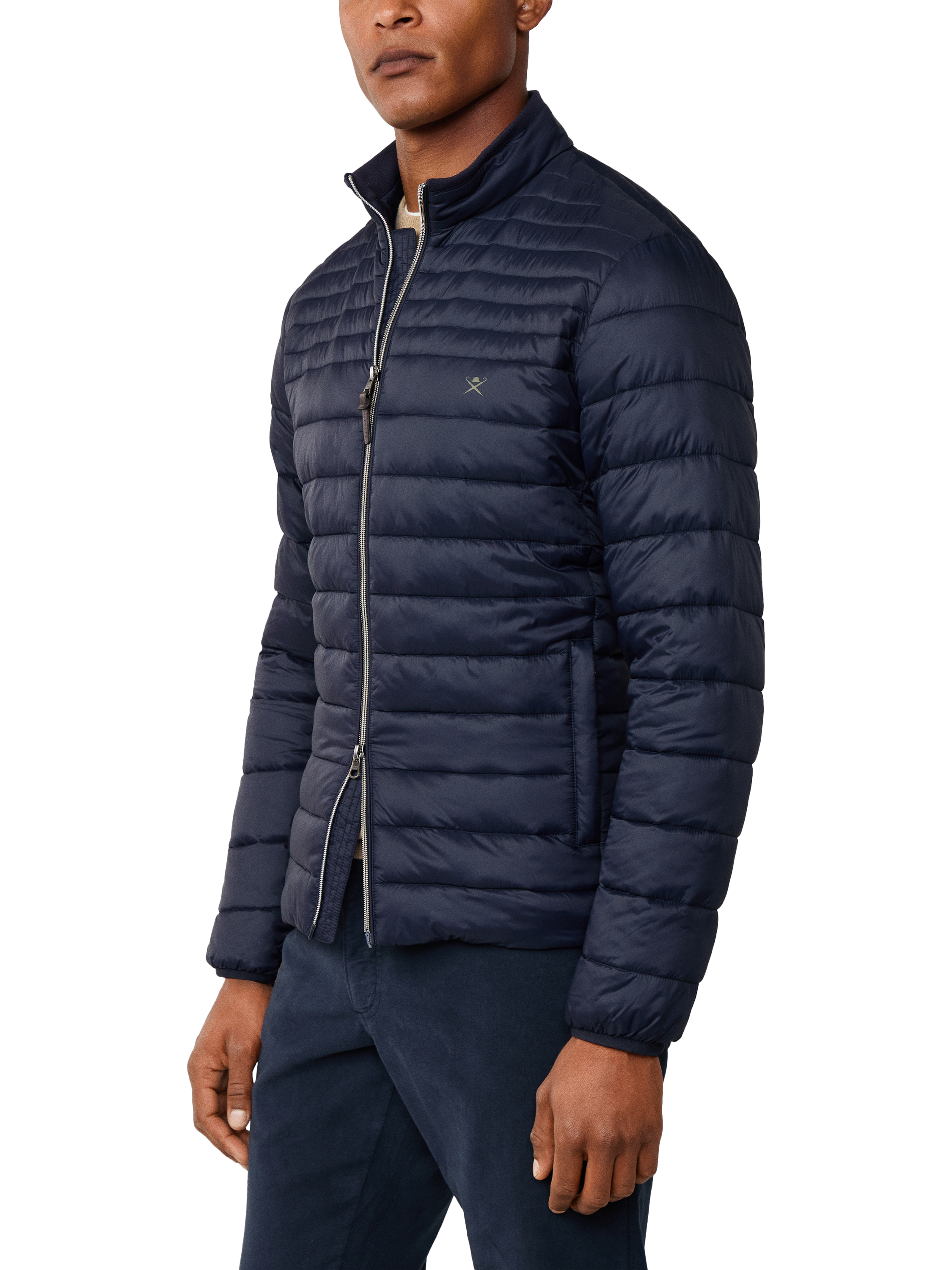 Product image 5 of 8, which shows Hackett London Ultra Lightweight Moto Quilted Zip Front Jacket, Midnight Blue, XXL