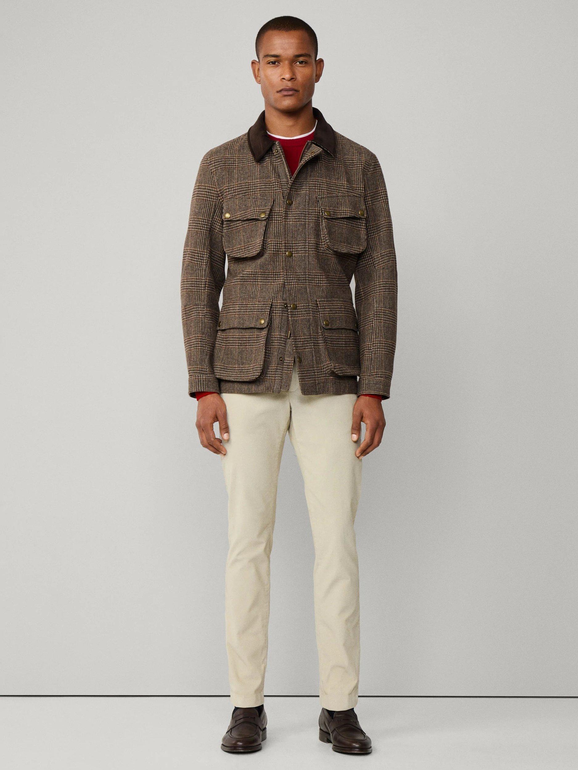 Product image 2 of 9, which shows Hackett London Wool Blend Check Coat, Camel Beige, XXL