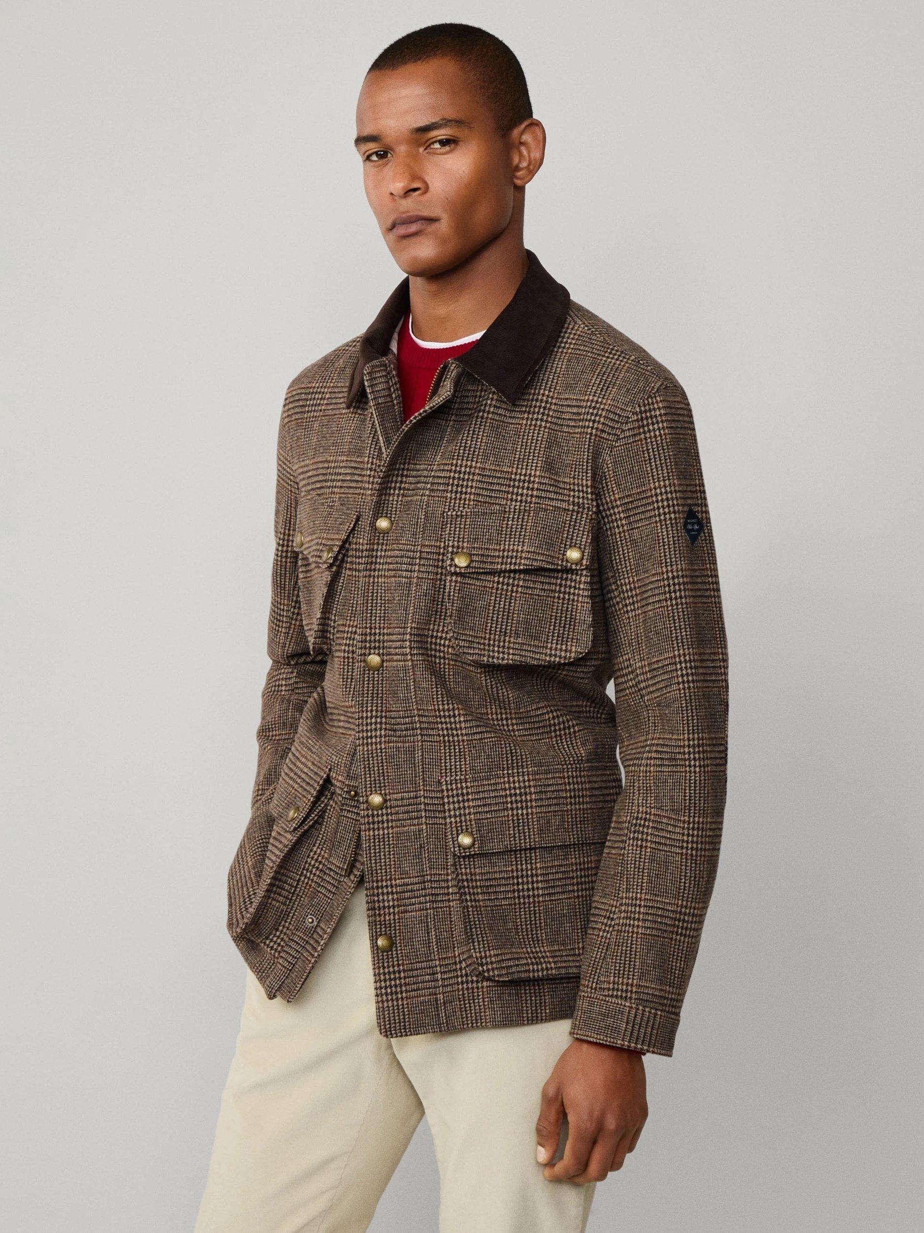 Product image 7 of 9, which shows Hackett London Wool Blend Check Coat, Camel Beige, XXL