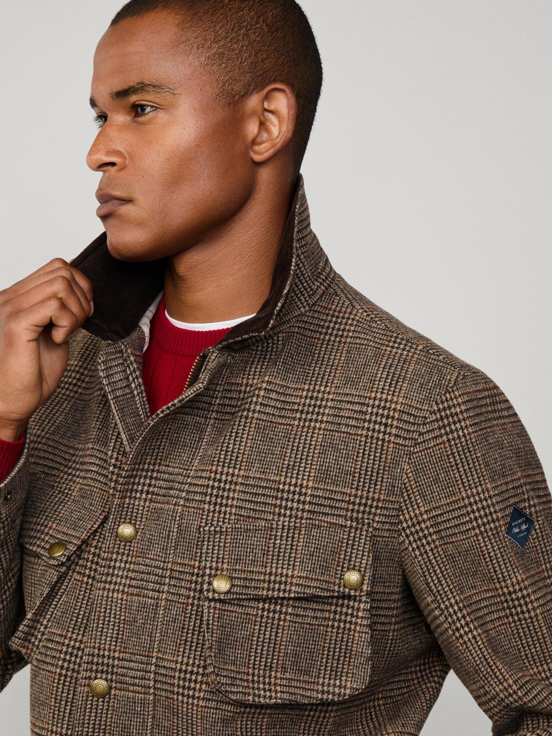 Product image 8 of 9, which shows Hackett London Wool Blend Check Coat, Camel Beige, XXL