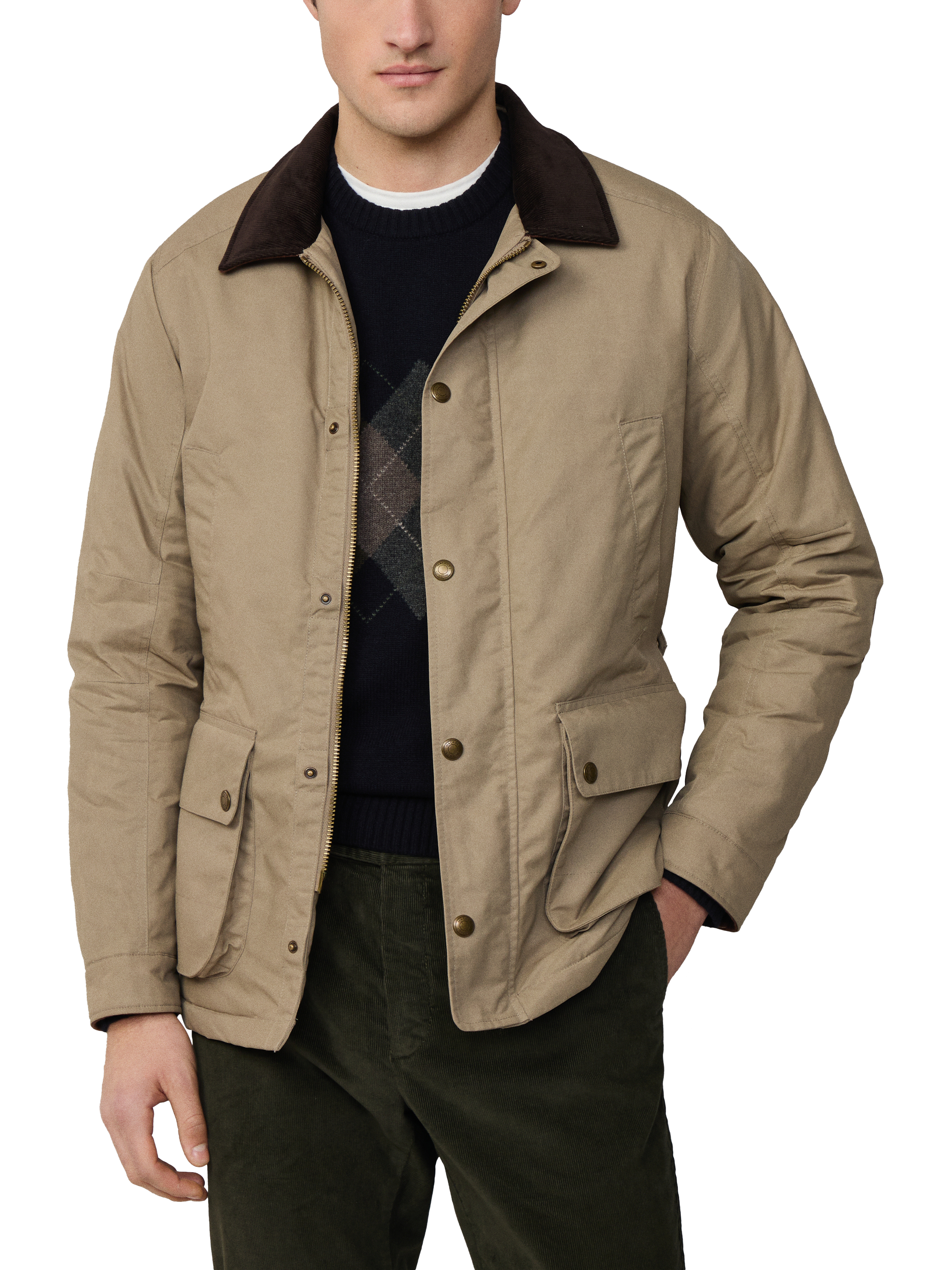 Product image 1 of 8, which shows Hackett London Drywax Velospeed Jacket, Putty Beige, XXXL