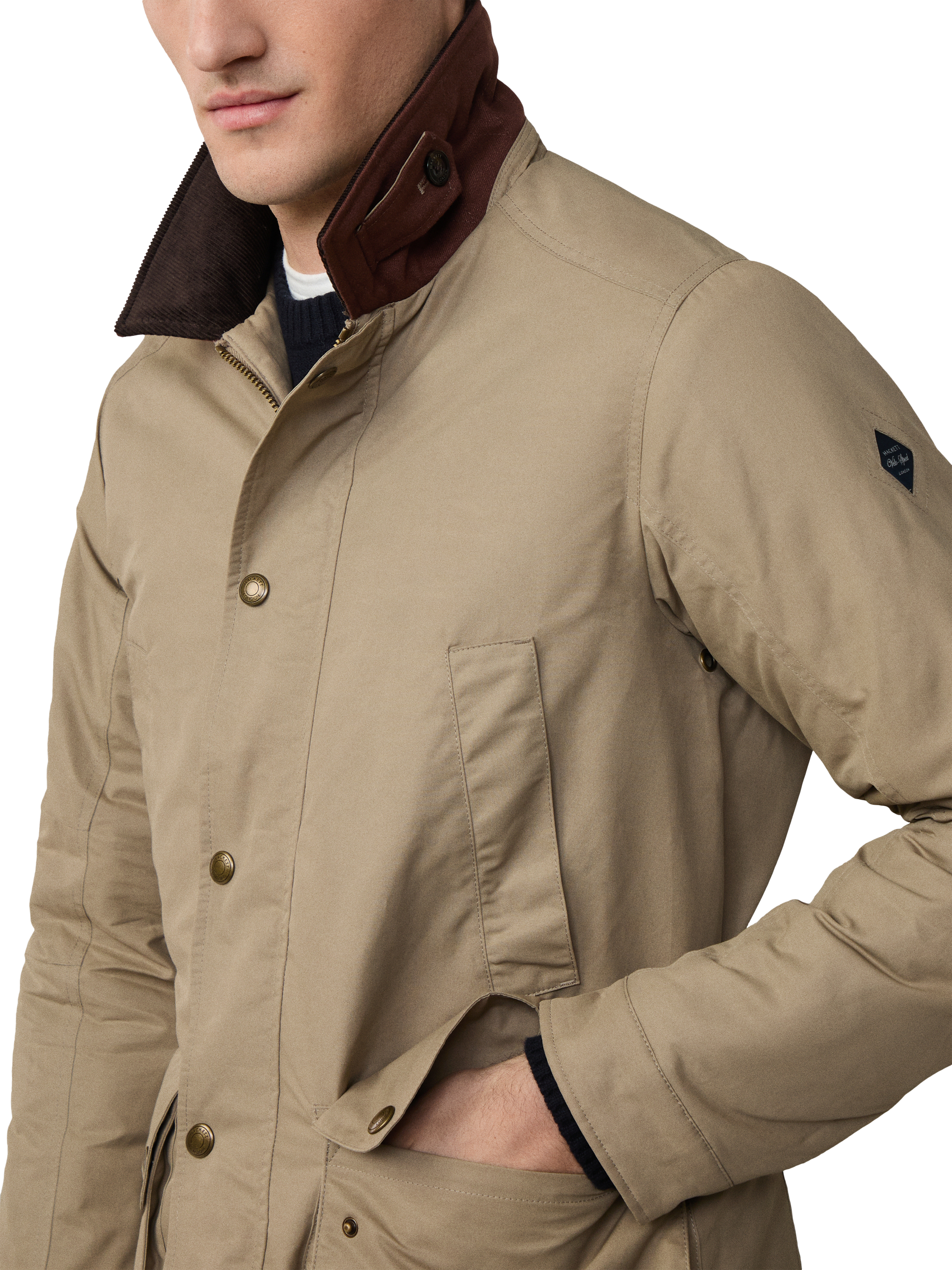 Product image 5 of 8, which shows Hackett London Drywax Velospeed Jacket, Putty Beige, XXXL