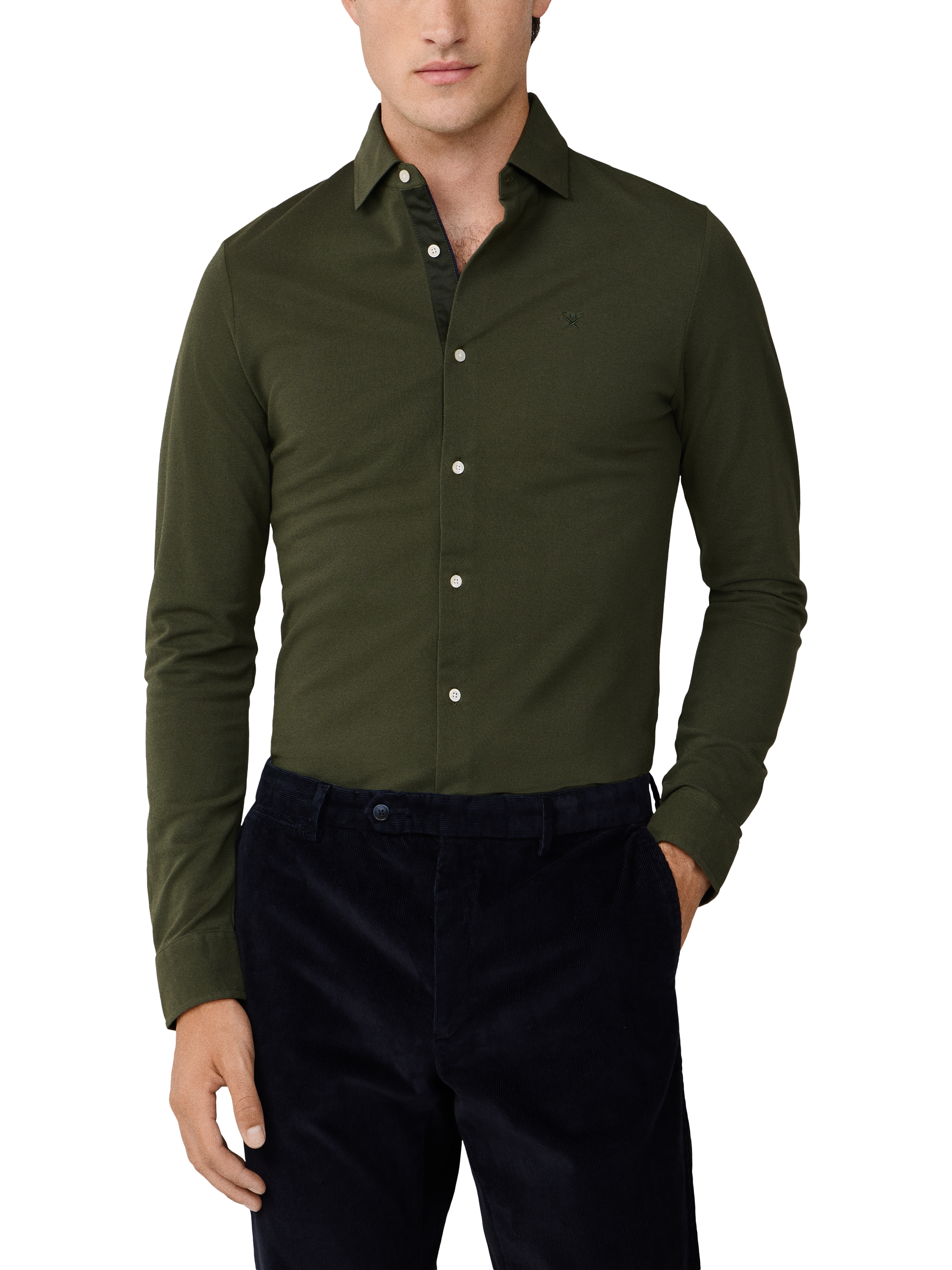 Product image 1 of 7, which shows Hackett London Cotton Long Sleeve Collar Shirt, Duck Green, XXL