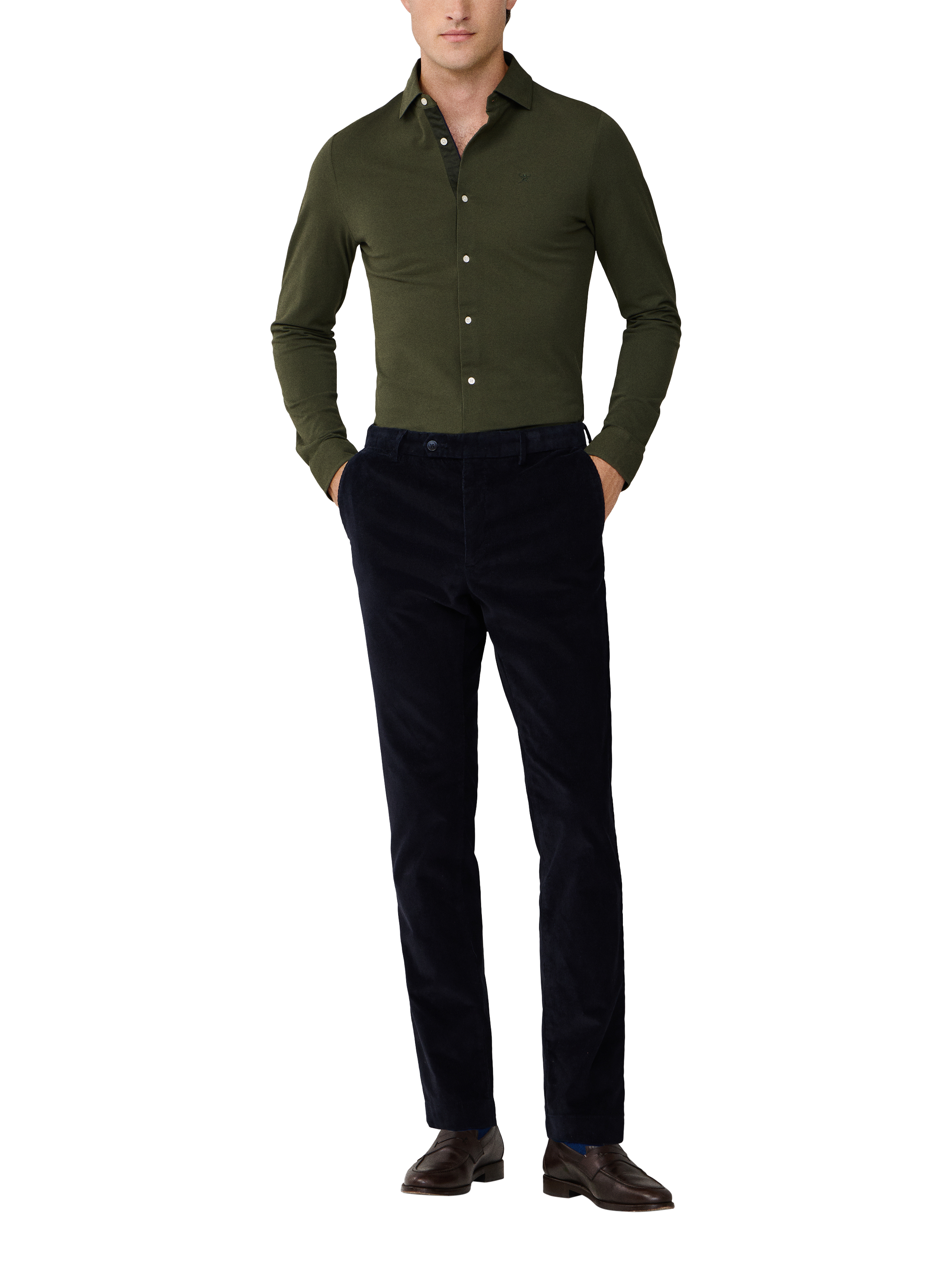 Product image 2 of 7, which shows Hackett London Cotton Long Sleeve Collar Shirt, Duck Green, XXL