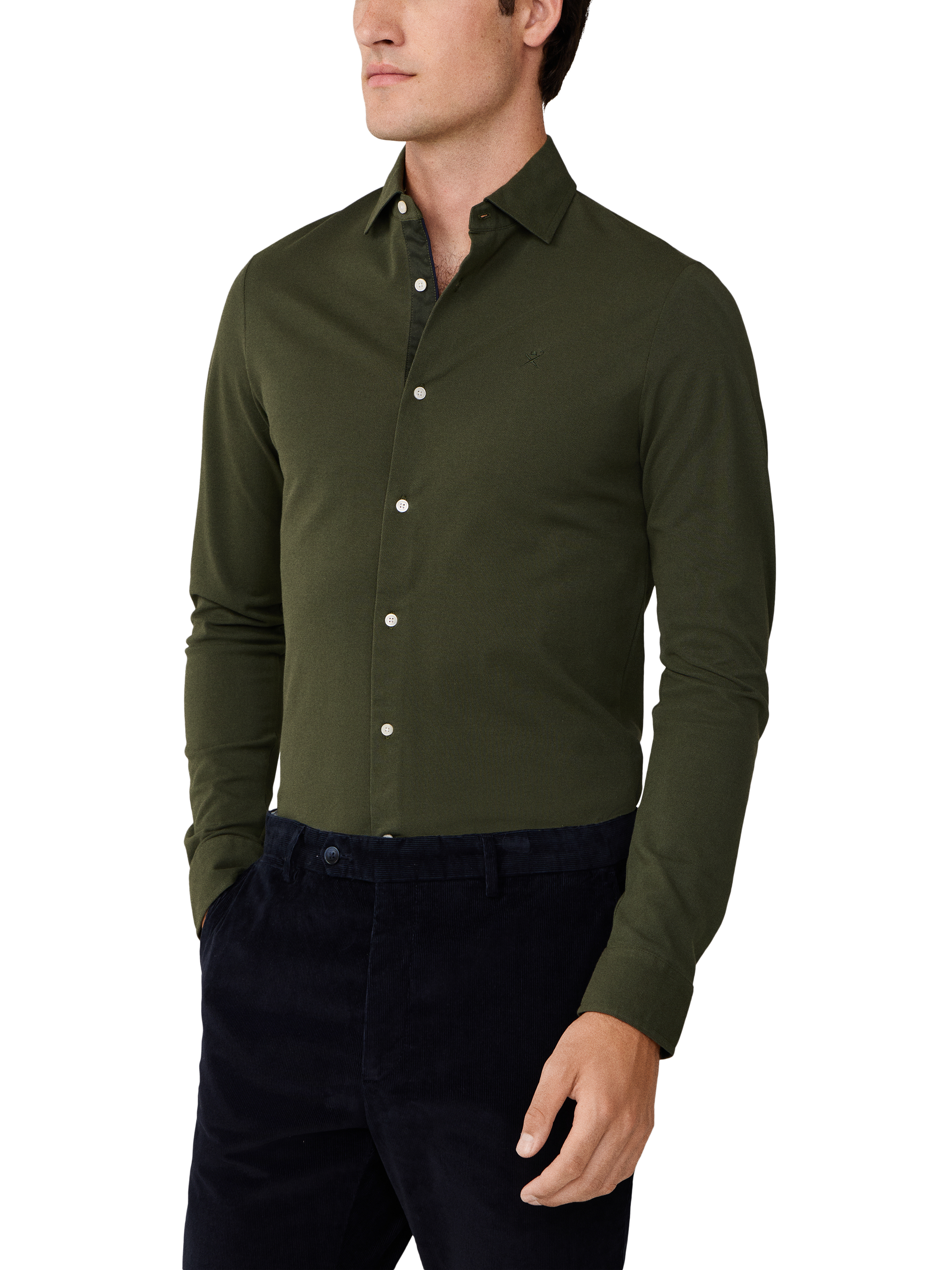 Product image 6 of 7, which shows Hackett London Cotton Long Sleeve Collar Shirt, Duck Green, XXL