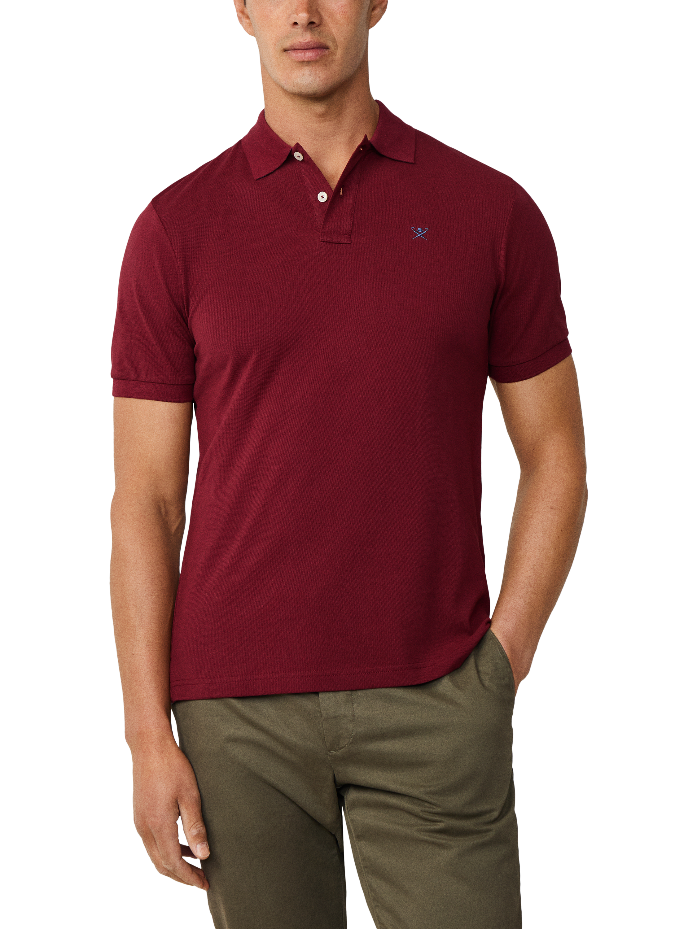 Product image 1 of 8, which shows Hackett London Cotton Polo Shirt, Burgundy Red, L