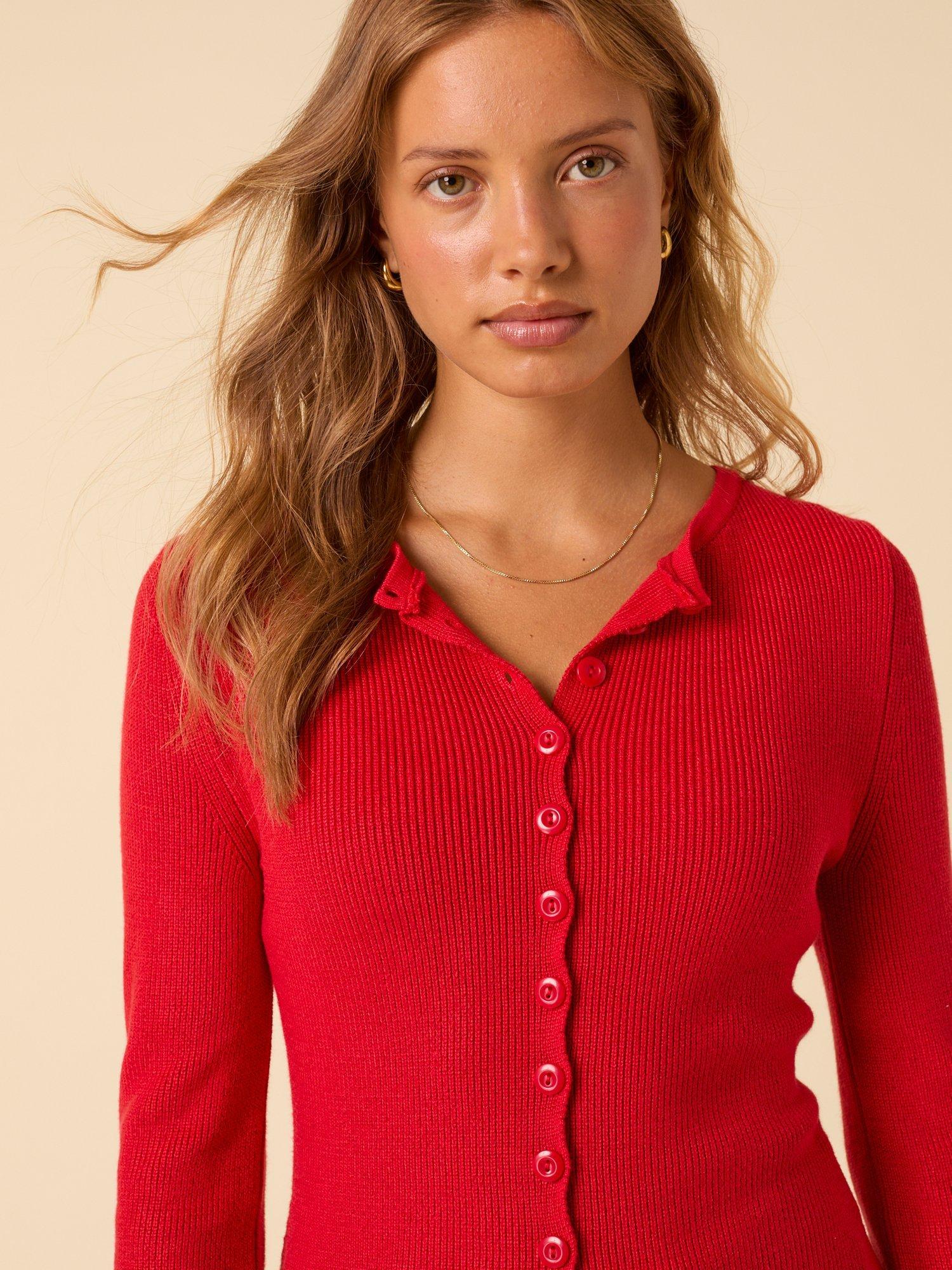Product image 2 of 5, which shows Nobody's Child Ribbed Longline Cardigan, Red, XS