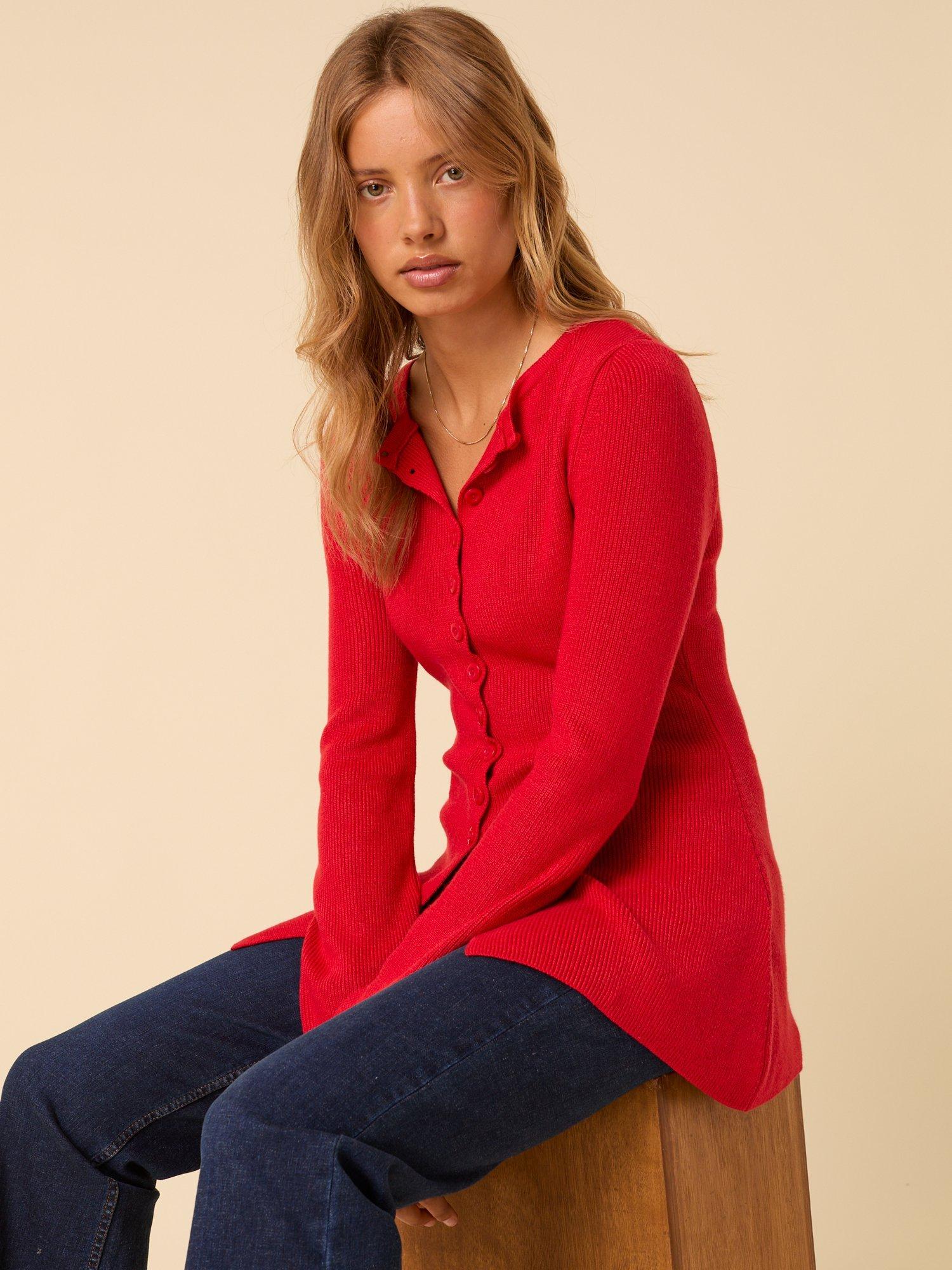Product image 3 of 5, which shows Nobody's Child Ribbed Longline Cardigan, Red, XS