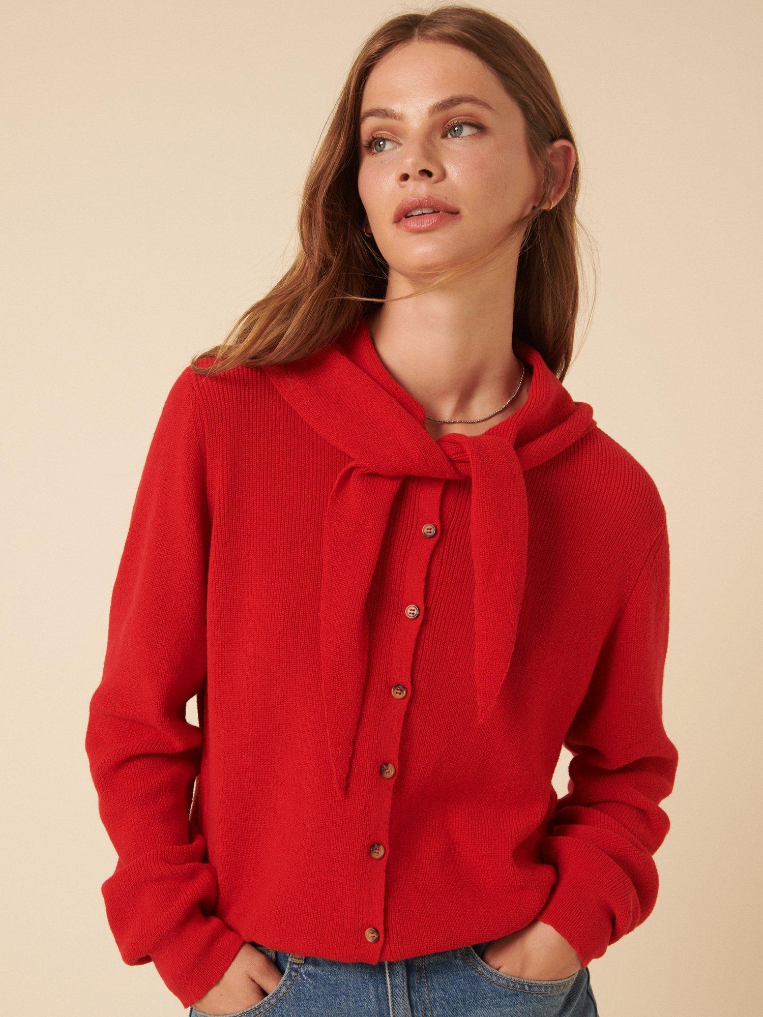 Product image 1 of 6, which shows Nobody's Child Neckerchief Cardigan, Red, S