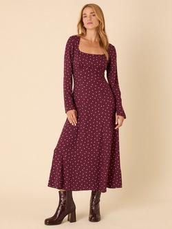 Nobody's Child Delilah Polka Dot Midi Dress containing LENZING™ ECOVERO™ Viscose, Burgundy/Pink, Burgundy/Pink