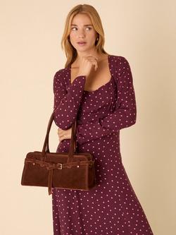 Nobody's Child Delilah Polka Dot Midi Dress containing LENZING™ ECOVERO™ Viscose, Burgundy/Pink - view 2, Burgundy/Pink