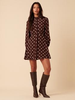 Nobody's Child Gabi Polka Dot Mini Dress containing LENZING™ ECOVERO™ Viscose, Brown/White, Brown/White
