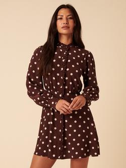 Nobody's Child Gabi Polka Dot Mini Dress containing LENZING™ ECOVERO™ Viscose, Brown/White - view 2, Brown/White