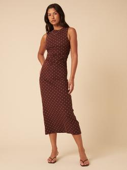 Nobody's Child Laurella Sleeveless Polka Dot Cotton Blend Midi Dress, Brown, Brown