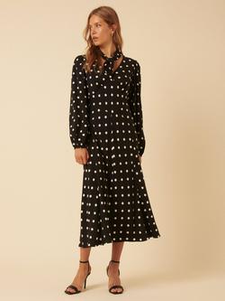 Nobody's Child Sadie Tie Scarf Polka Dot Midi Dress containing LENZING™ ECOVERO™ Viscose, Black