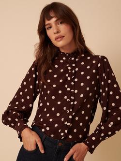 Nobody's Child Bronte Spot Ruffle Blouse containing LENZING™ ECOVERO™ Viscose, Brown - view 2, Brown