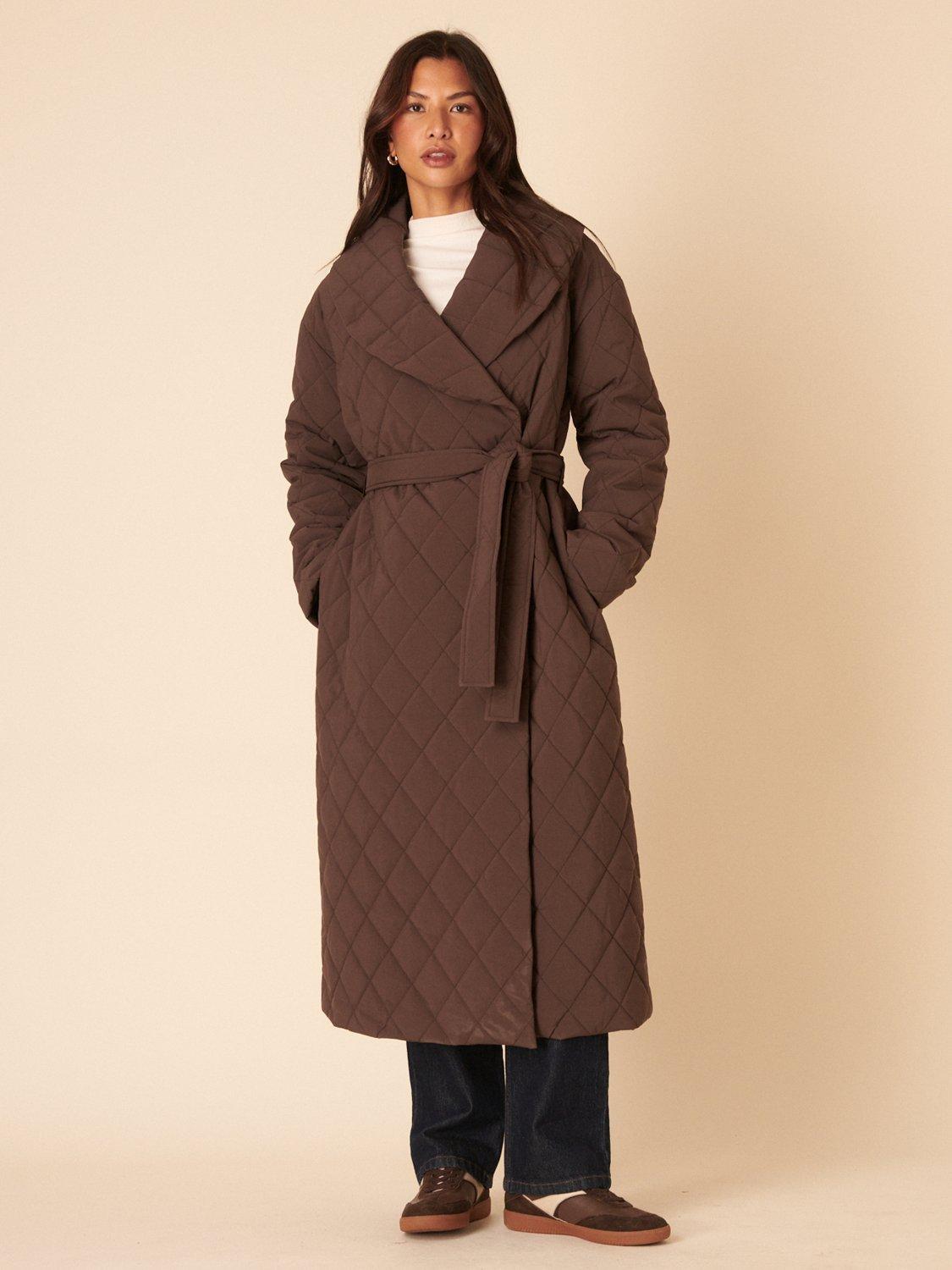 Product image 1 of 5, which shows Nobody's Child Long Wrap Puffer Coat, Brown, L