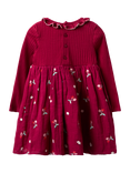 JoJo Maman Bébé Kids' Rib Cheesecloth Cherry Dress, Burgundy
