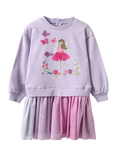 JoJo Maman Bébé Kids' Cotton Blend Tulle Sweat Dress, Lilac