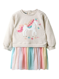 JoJo Maman Bébé Kids' Cotton Blend Tulle Unicorn Dress, Natural