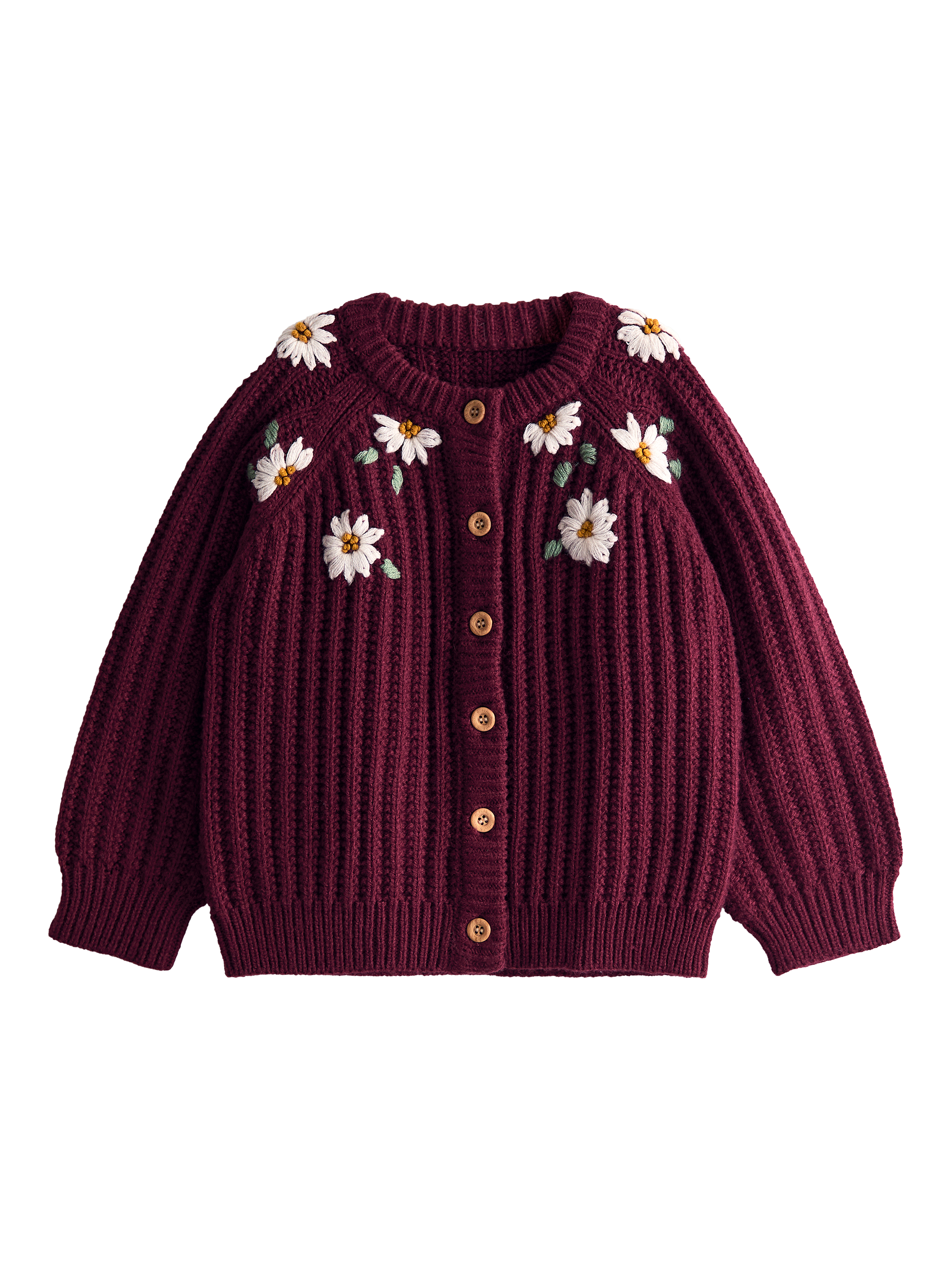 JoJo Maman Bébé Kids' Wool Blend Floral Embroidered Cardigan