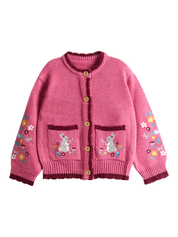JoJo Maman Bébé Kids'  Wool Blend Rabbit Cardigan, Rose, Rose