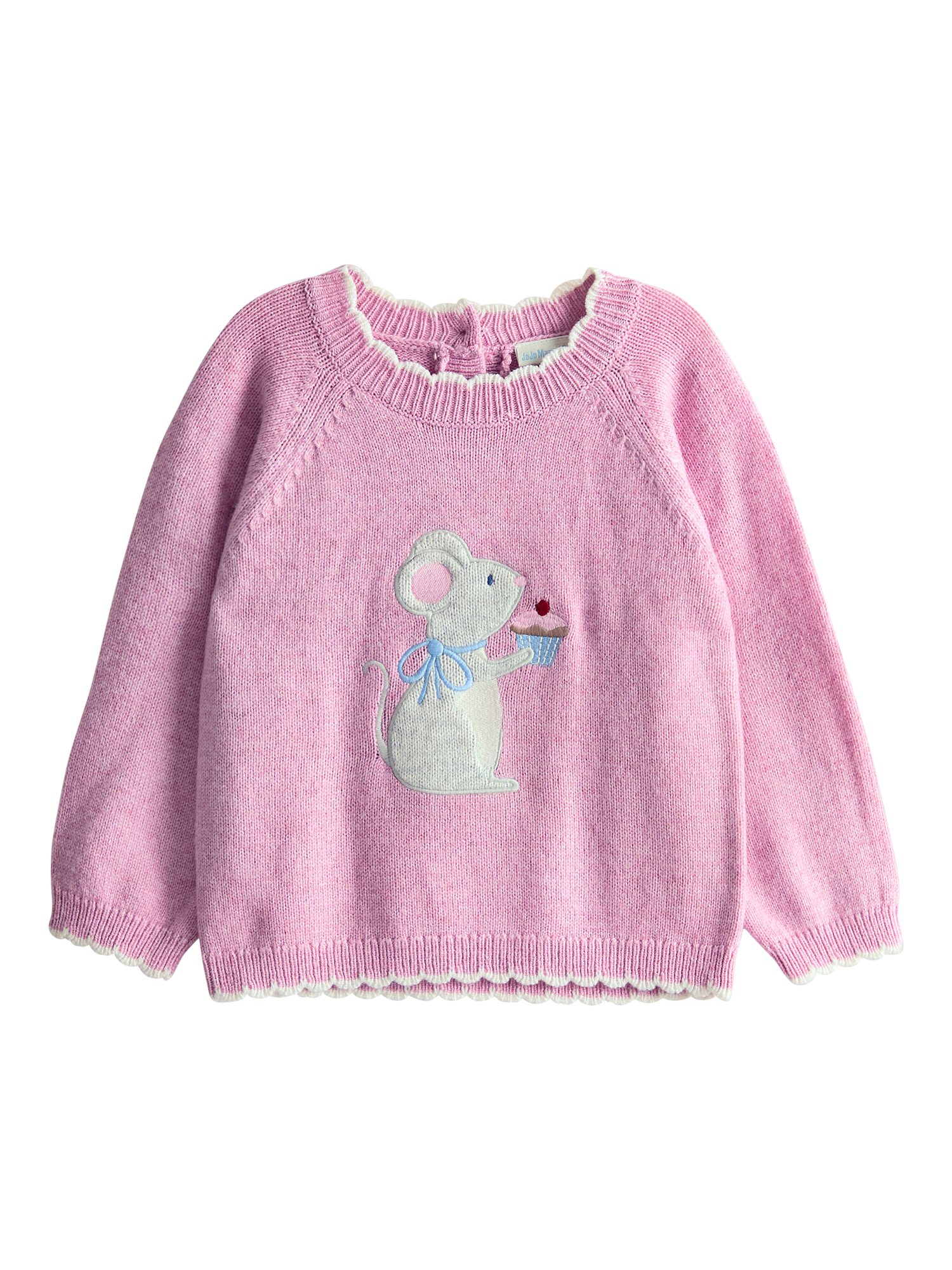 Product image 1 of 4, which shows JoJo Maman Bébé Kids' Wool Blend Mouse Jumper, Rose, 18-24 months