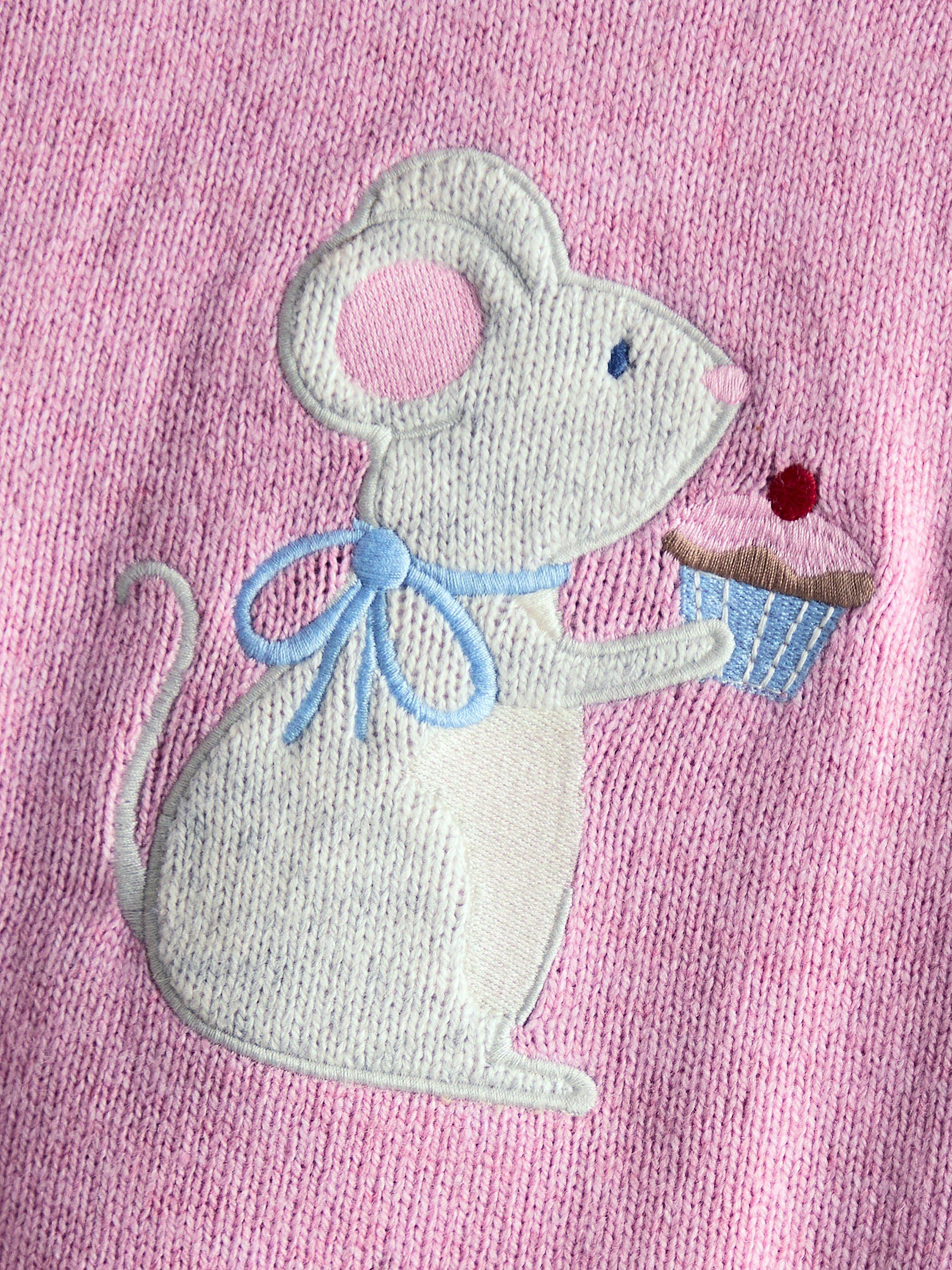 Product image 3 of 4, which shows JoJo Maman Bébé Kids' Wool Blend Mouse Jumper, Rose, 18-24 months