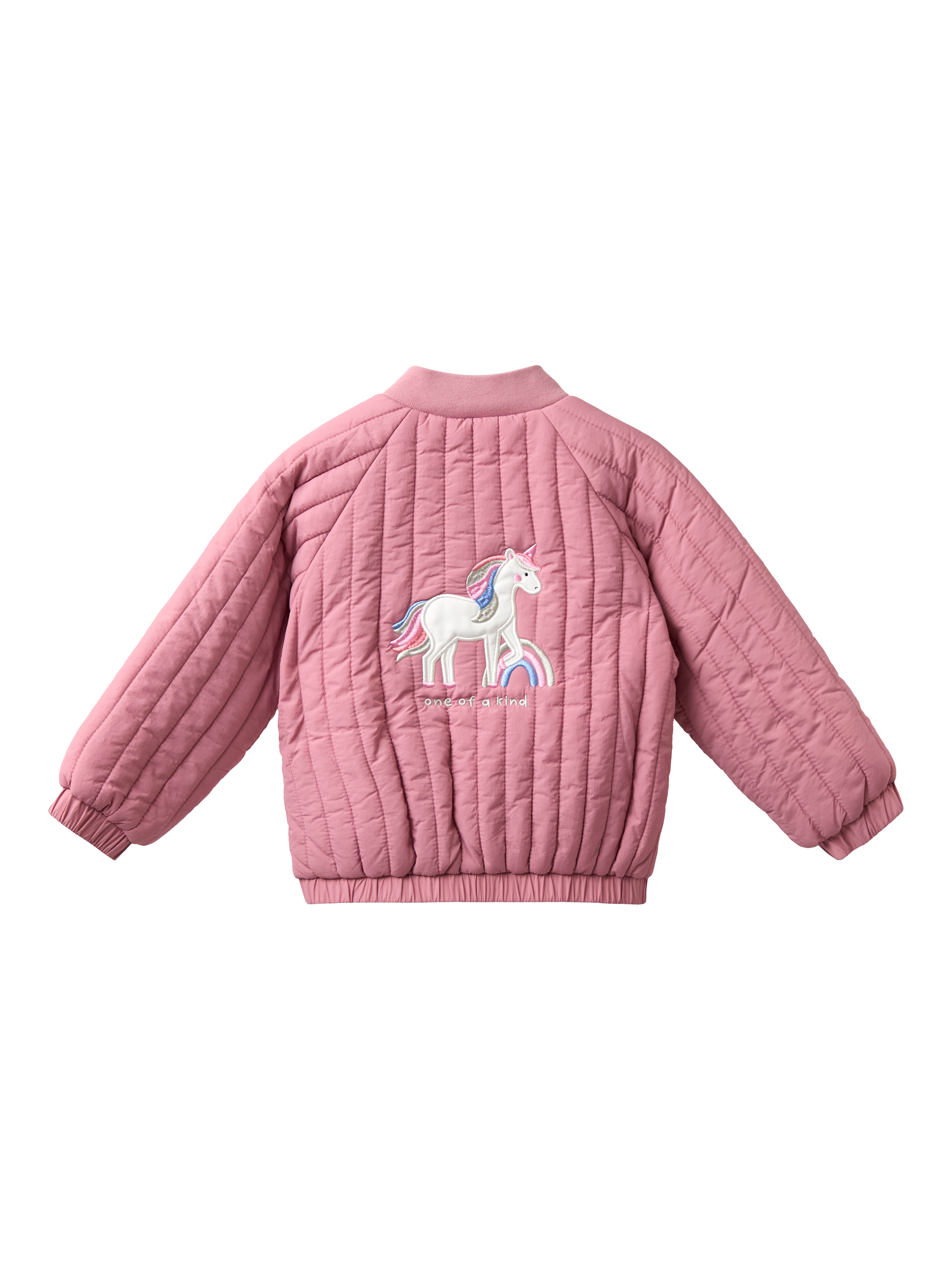 Product image 3 of 5, which shows JoJo Maman Bébé Kids' Quilted Unicorn Bomber Jacket, Pink, 6-12 months