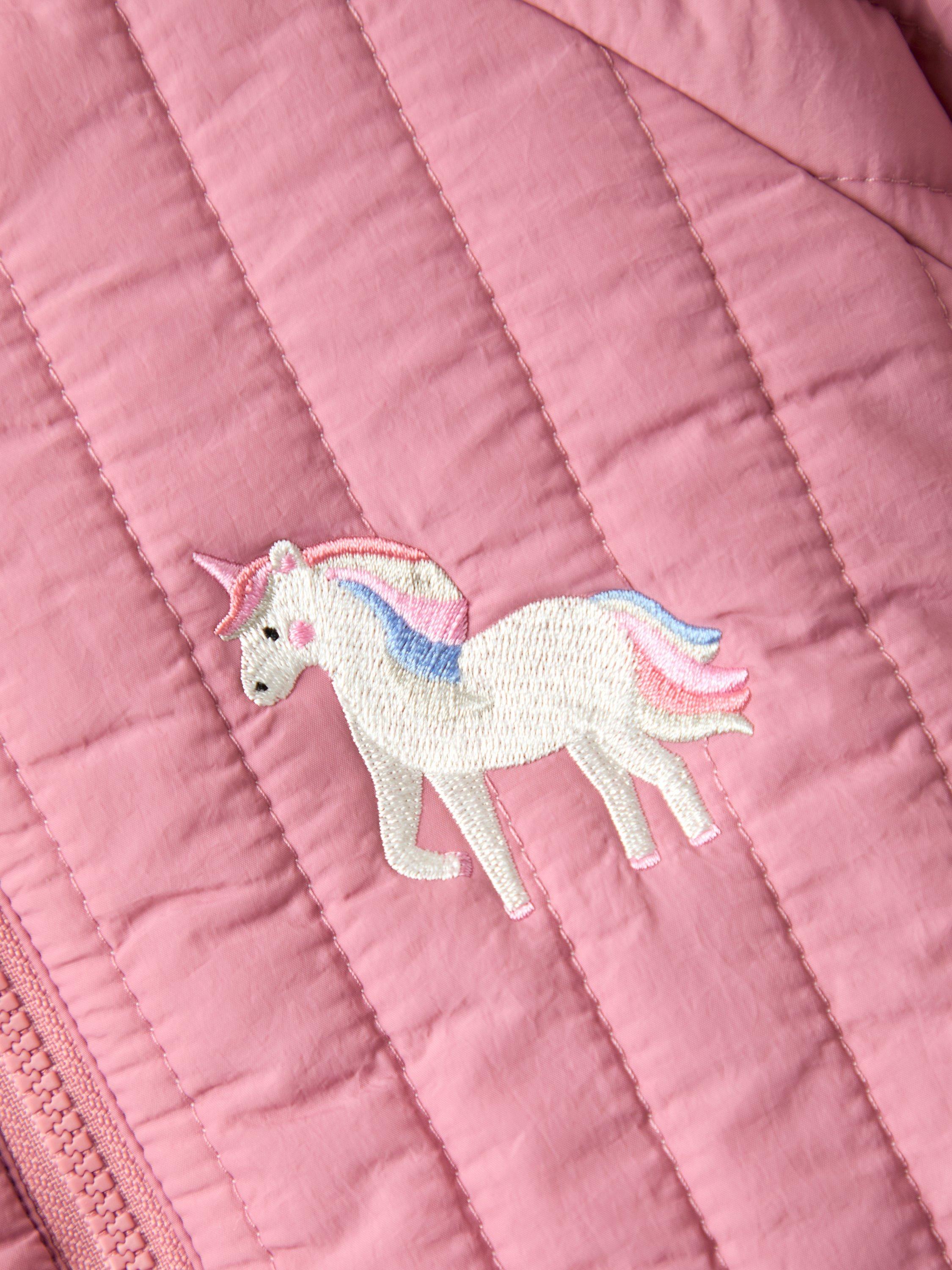 Product image 5 of 5, which shows JoJo Maman Bébé Kids' Quilted Unicorn Bomber Jacket, Pink, 6-12 months