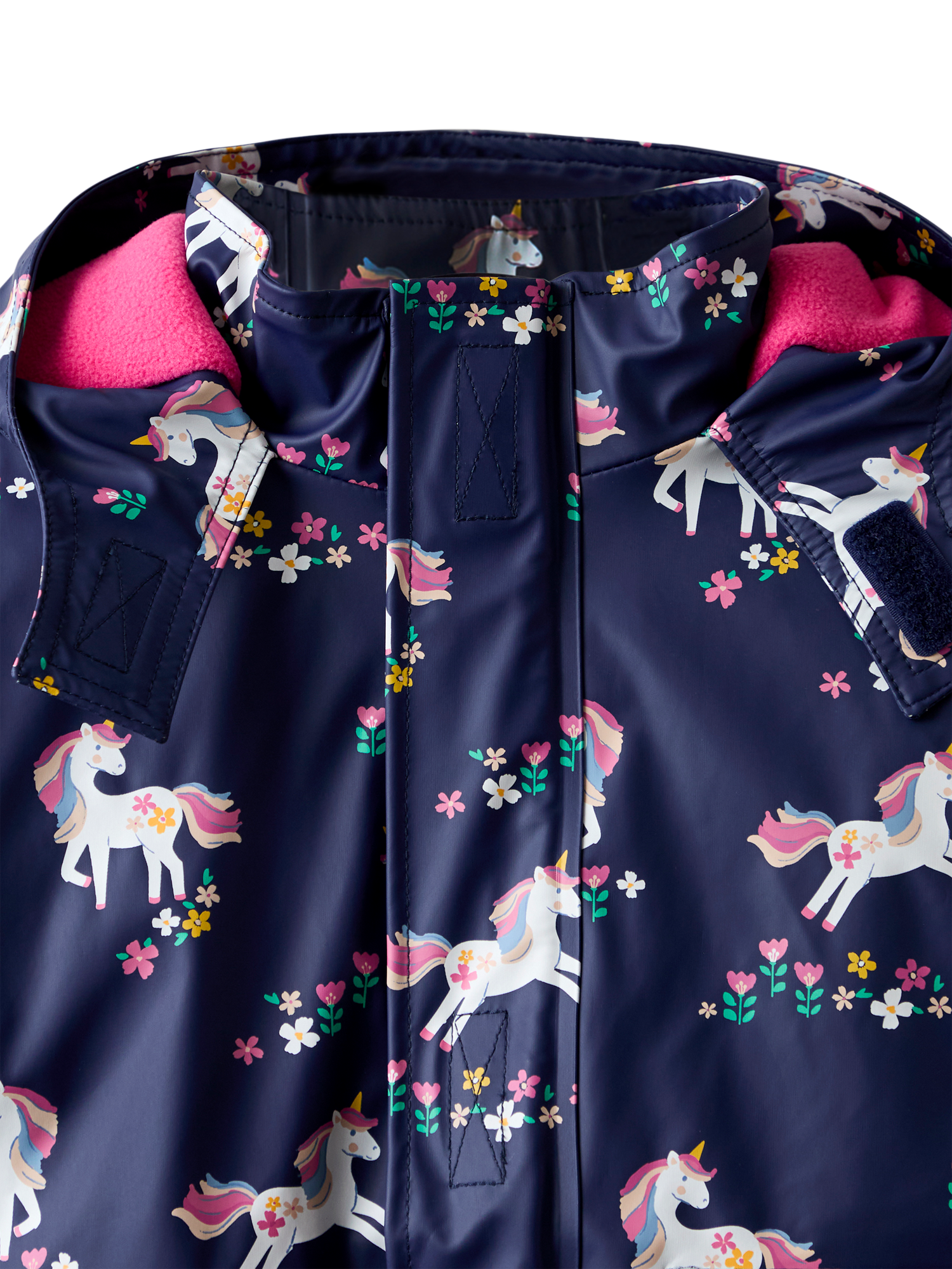 Product image 3 of 6, which shows JoJo Maman Bébé Kids' Unicorn Waterproof Lined Jacket, Navy, 12-18 months
