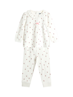 JoJo Maman Bébé Kids' Floral Print Jersey Pyjamas, Cream, Cream